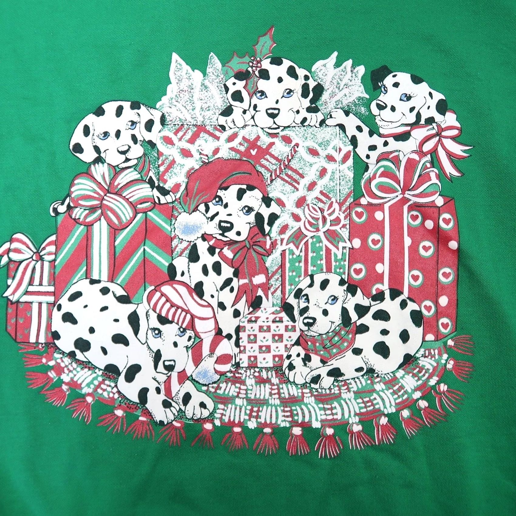 Vintage VINTAGE Green Dalmatian Dog Christmas Presents Graphic Sweatshirt L Womens Size L / US 10 / IT 46 - 2 Thumbnail