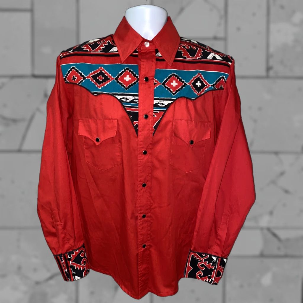 Vintage Tater Sax Mens Red Snap Button Long Sleeve Button Front Shirt 23.5 In Armpit Size US L / EU 52-54 / 3 - 1 Thumbnail