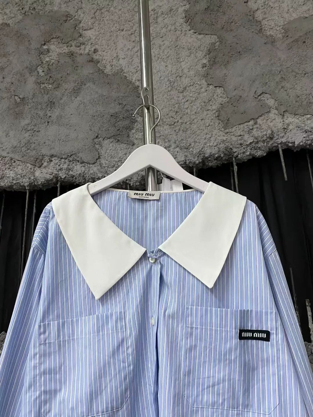 Miu Miu Miu Miu Blue White Stripe Doll Collar Shirt Size US 28 / EU 44 - 3 Thumbnail