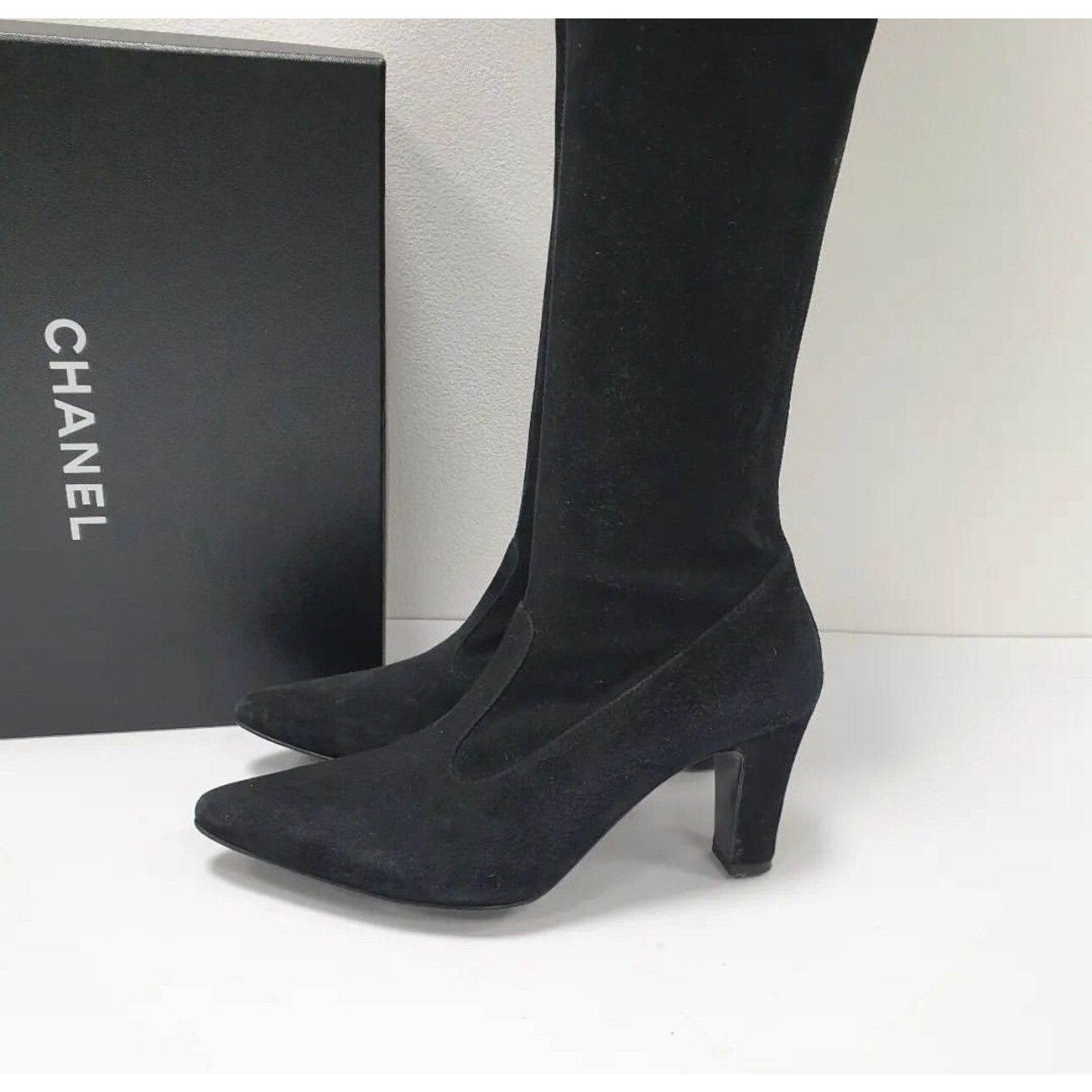 Chanel Chanel Black Suede Leather Over Knee Boots Sz. 39 Size US 9 / IT 39 - 2 Thumbnail