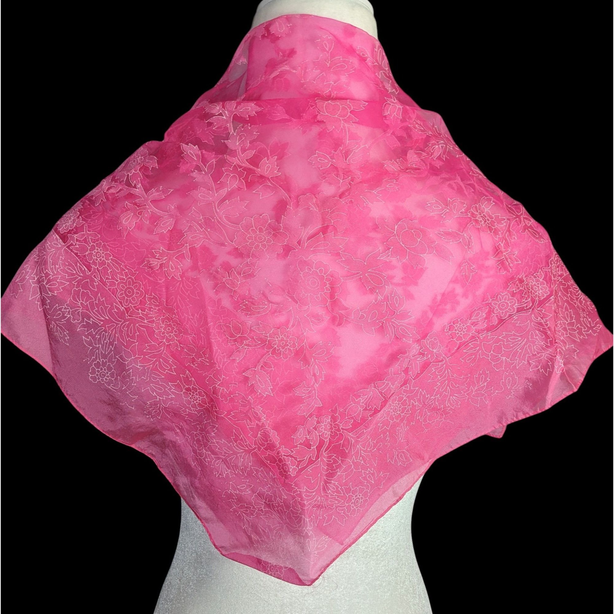 Other A Paris Scarf Vintage Pink Floral Sheer Nylon Square Made In Size ONE SIZE - 1 Thumbnail