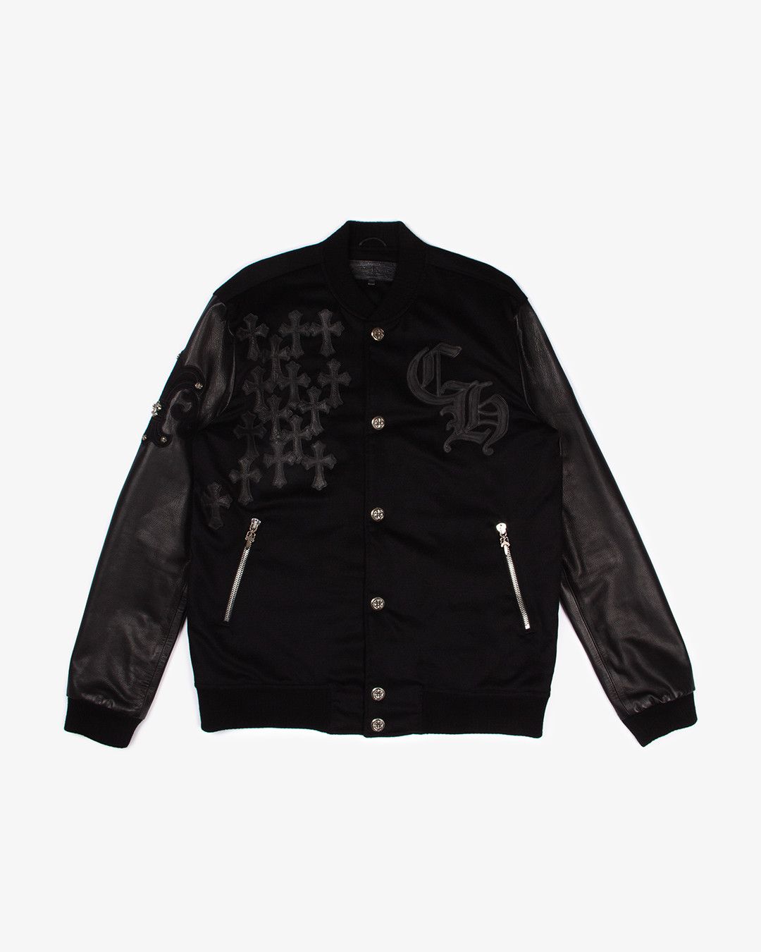 Chrome Hearts CHROME HEARTS CROSS PATCH LEATHER VARSITY JACKET | Grailed