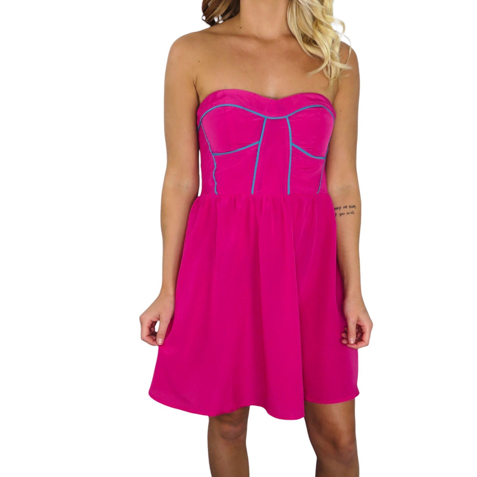 Vintage Y2k Hot Pink Strapless Corset Mini Dress Medium Barbiecore Size M / US 6-8 / IT 42-44 - 2 Thumbnail