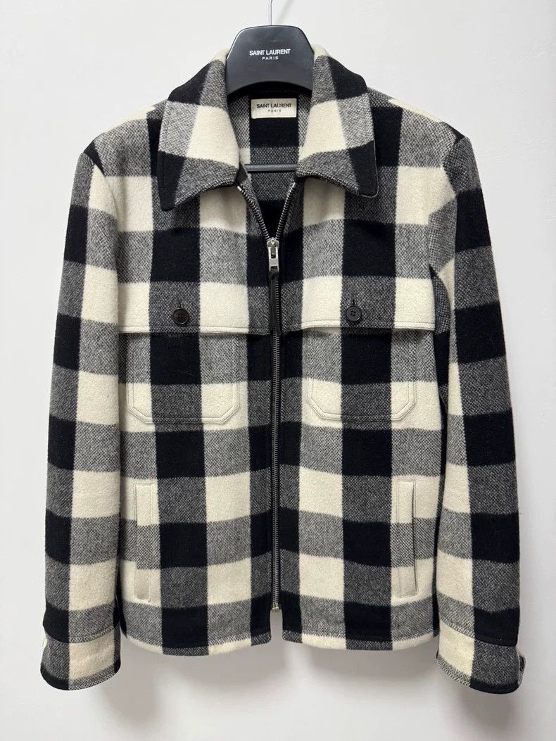 saint laurent13fw Black and White Plaid Wool Jacket 2503-Ne