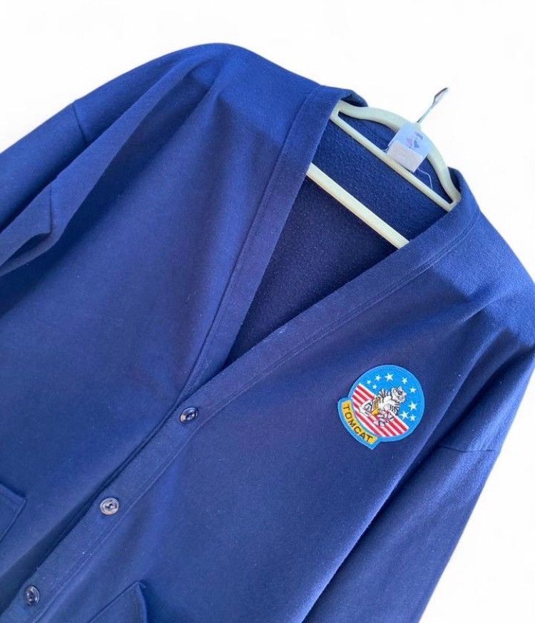 Vintage Vintage Tomcat Navy Patch Cardigan Blue Aviation Military L Size US L / EU 52-54 / 3 - 4 Thumbnail