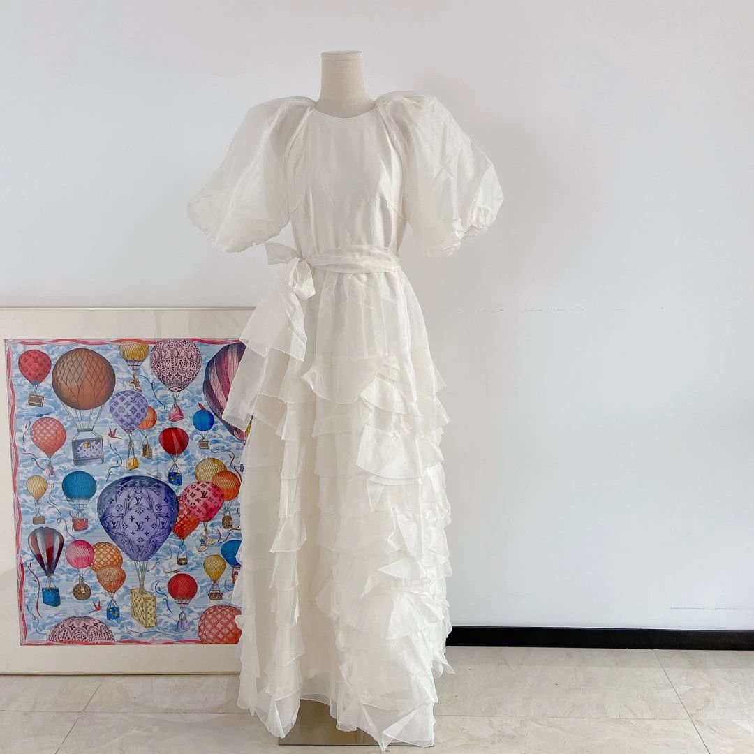 HUISHAN ZHANG HuiShan Zhang White Long Tiered Skirt EU38 8806 Size S / US 4 / IT 40 - 1 Thumbnail