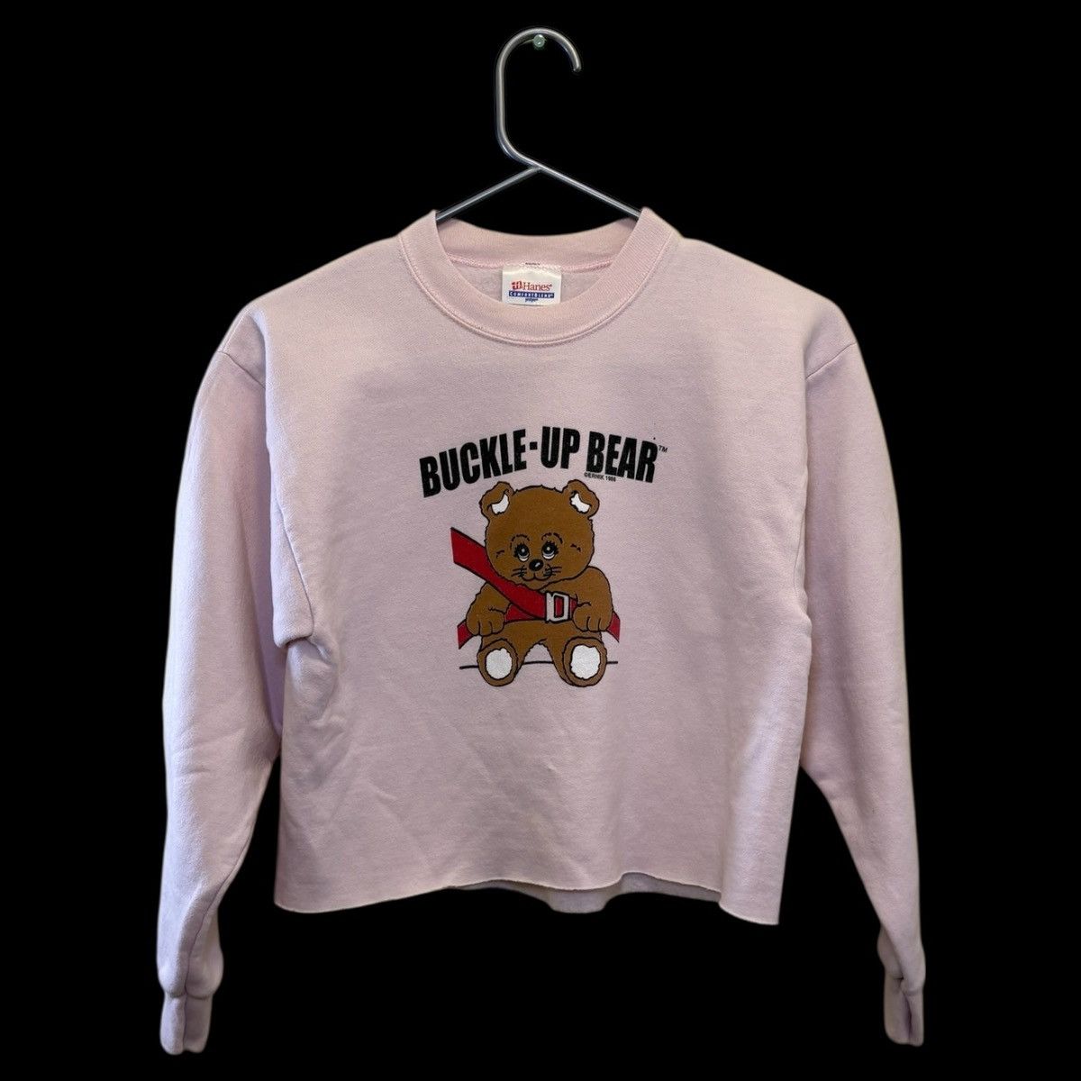 Hanes Vintage 1986 Buckle-Up Bear Pink Long Sleeve Cropped Hoodie Size S / US 4 / IT 40 - 1 Thumbnail