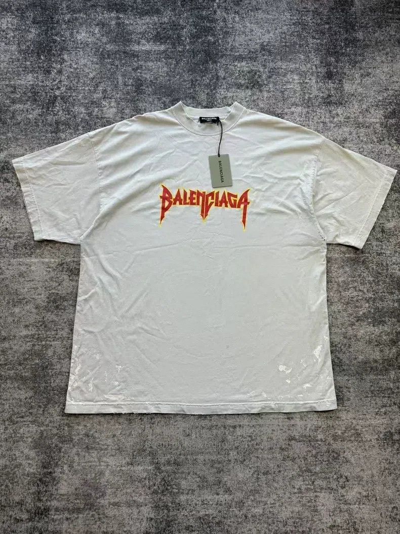 Balenciaga Balenciaga Flame Letter Logo Splatter Effect Rock Short Sl Size US L / EU 52-54 / 3 - 1 Thumbnail