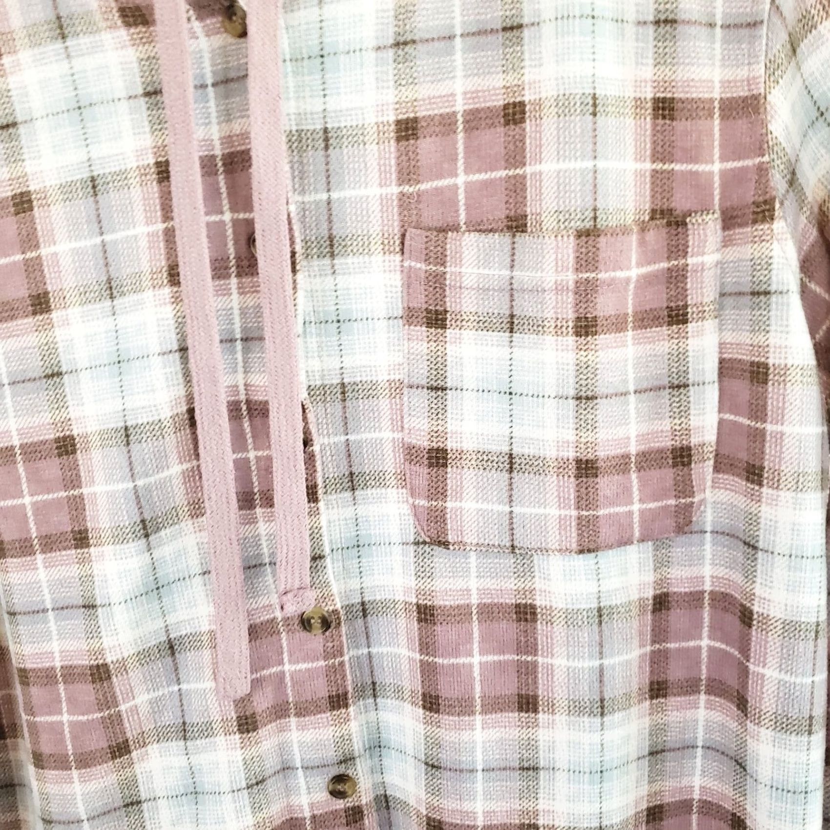 Vintage Eden & Olivia Women's M Pink Hooded Shirt Flannel Plaid Button Front Sherpa Lined Casual Size M / US 6-8 / IT 42-44 - 3 Thumbnail