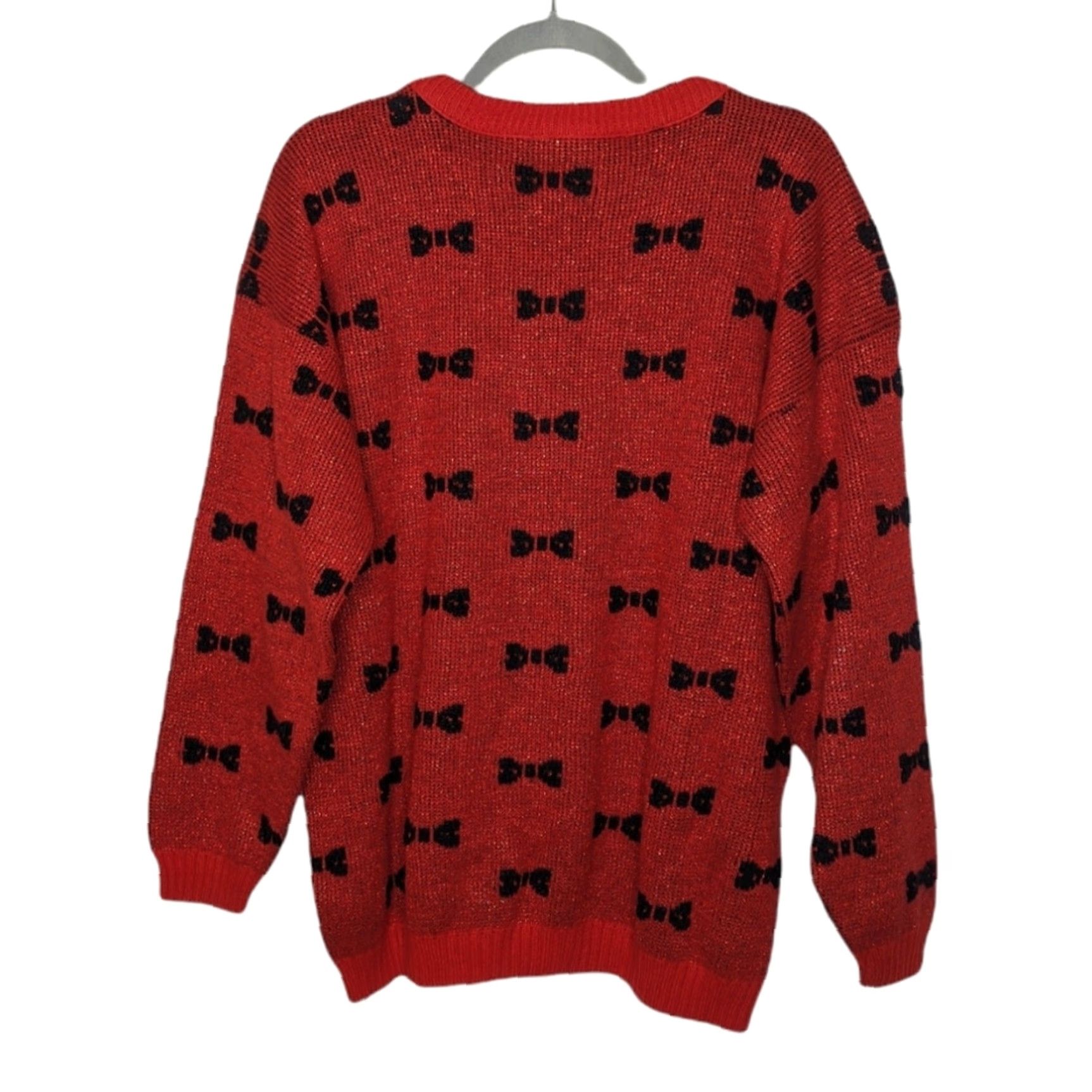 Vintage VINTAGE 80s Sweater Knit Sparkle Grandma Christmas Bow VTG Shirt Top L Red Unisex Adults pull-over pullover Women/Men? Size L / US 10 / IT 46 - 4 Thumbnail