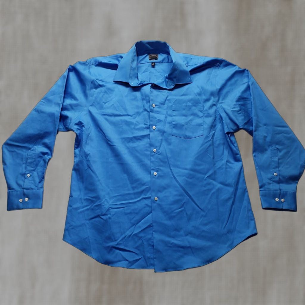 Arrow Arrow Shirt Men Button-Up Solid Blue Long Sleeve 18 34/35 Regular Fit Cotton Blend Polo Collar Button-Front Size US XXL / EU 58 / 5 - 1 Thumbnail