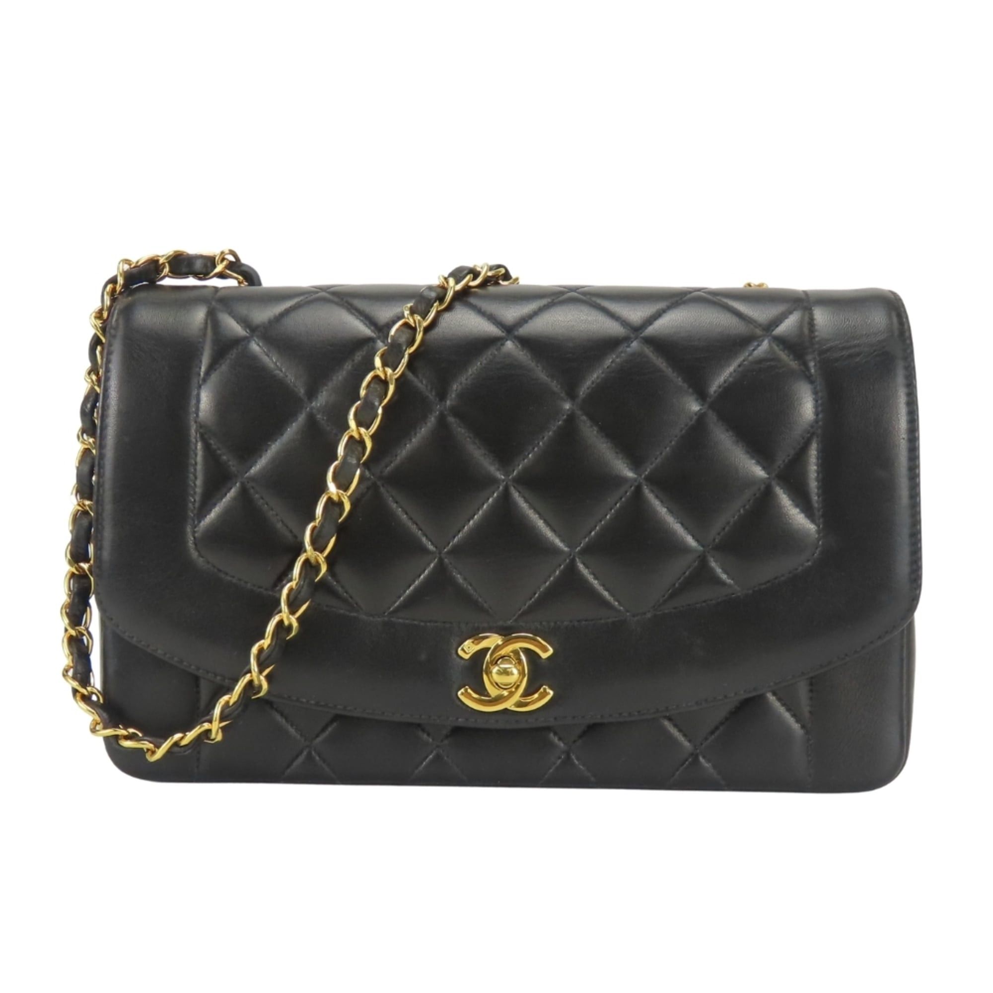 Chanel Chanel Diana Shoulder Bag, Lambskin, Black, Gold Hardware, Coco Mark, Chain, Women's. Size ONE SIZE - 1 Thumbnail