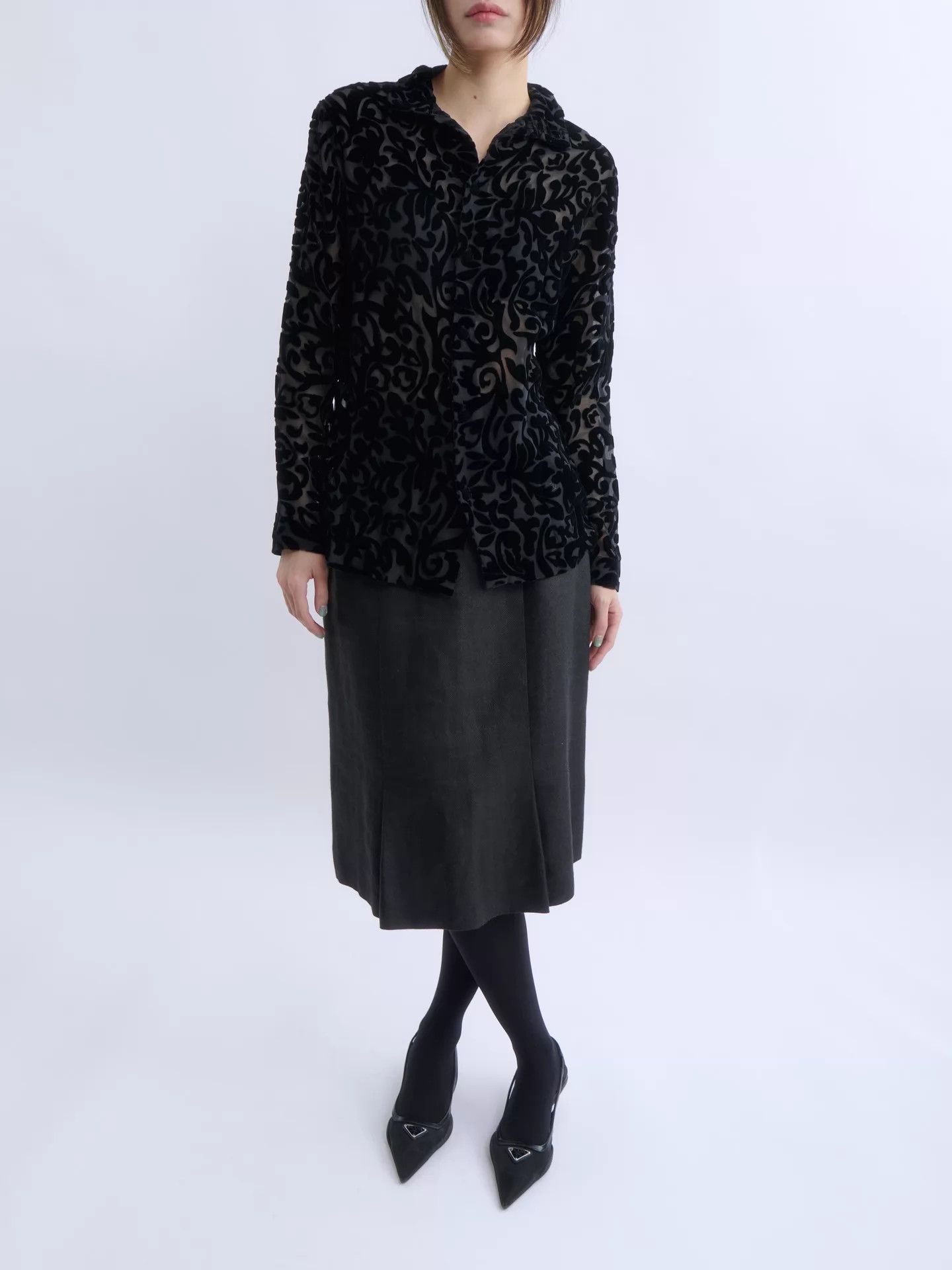 Romeo Gigli ROMEO GIGLI 90s Black Sheer Velvet Turtleneck Top Size S / US 4 / IT 40 - 6 Thumbnail