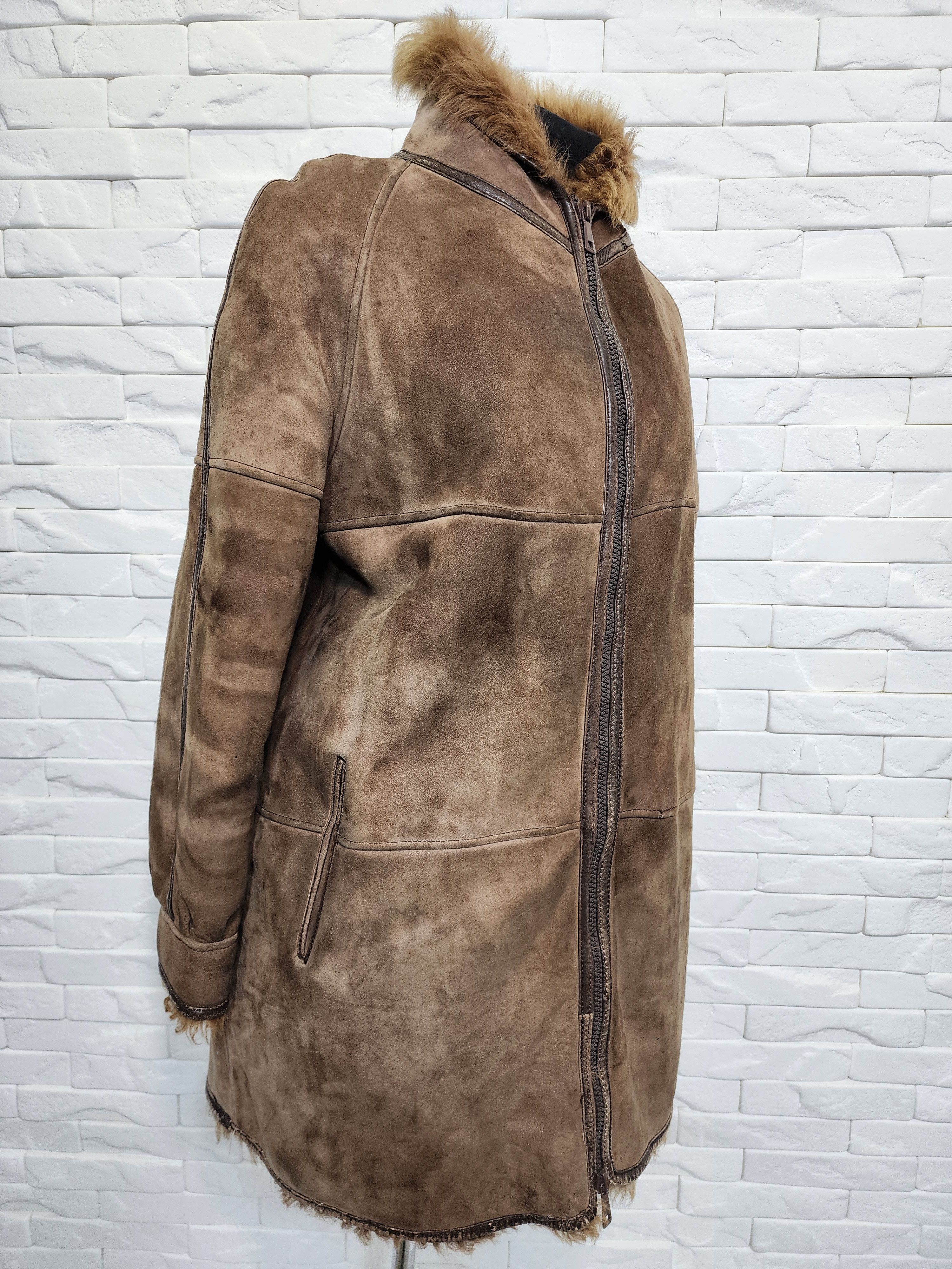 Genuine Leather Brown Sheepskin Coat: Genuine Fur, Plastic Zipper. Size XL / US 12-14 / IT 48-50 - 3 Thumbnail