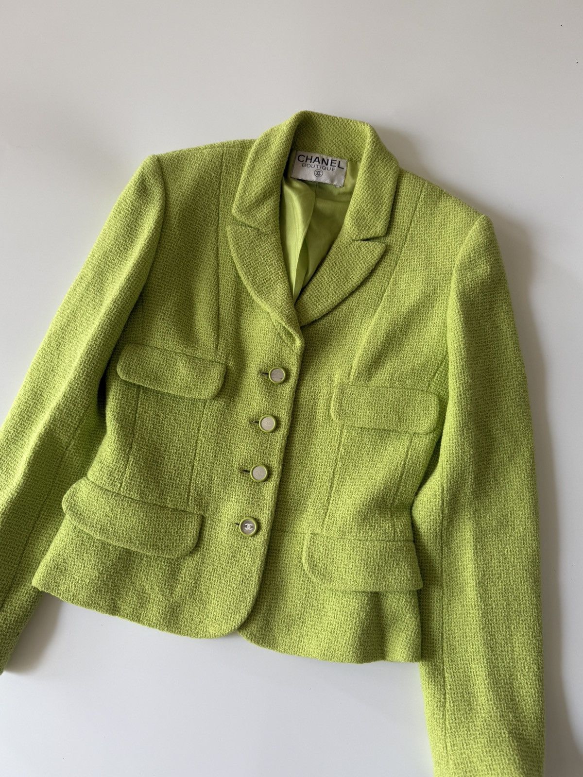 Chanel Chanel Boutique 1995 Lime Green Wool Tweed Blazer Size S / US 4 / IT 40 - 4 Thumbnail