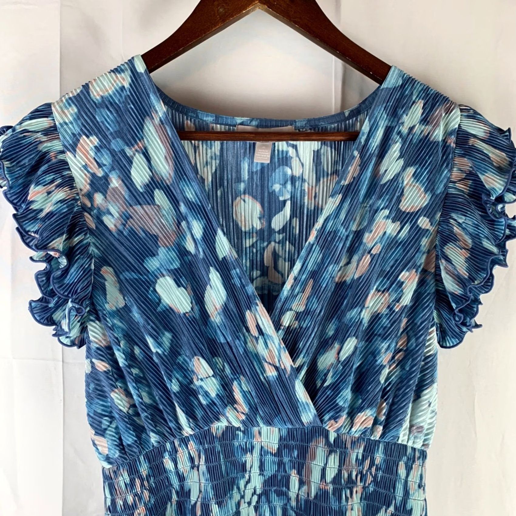 Vintage VINTAGE Chelsea 28 Maxi Dress Womens Medium Blue Abstract Floral Pleated Ruffle Sleeve Size M / US 6-8 / IT 42-44 - 2 Thumbnail