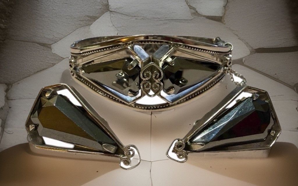Vintage VTG 50s Whiting & Davis Silver Tone Hematite Bangle Bracelet Size ONE SIZE - 2 Thumbnail