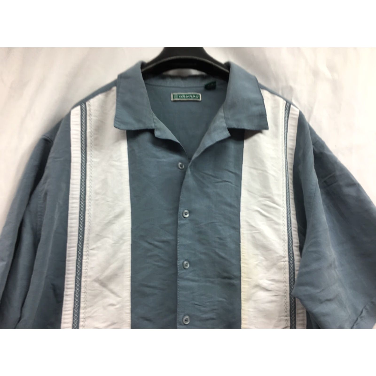 Cubavera VINTAGE Cubavera Shirt Mens 2XL Blue Short Sleeve Striped Button Up Casual Men’s Classic, USA, American, All Seasons, Breathable, Easy Care Size US XXL / EU 58 / 5 - 5 Thumbnail