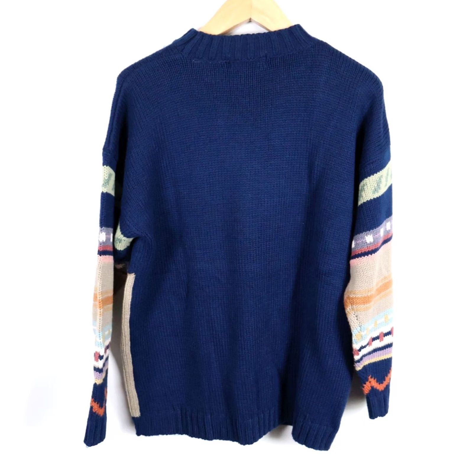 Vintage VINTAGE Together Sweater Women's Large Dark Blue Embroidered Patchwork Floral Knit Geometric 90s Bohemian Crew Neck Wool Blend Casual Pullover Size L / US 10 / IT 46 - 2 Thumbnail