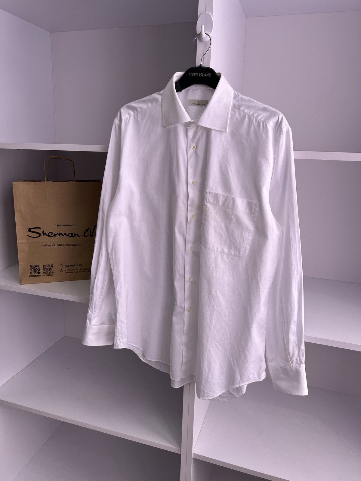 Ermenegildo Zegna × Vintage Vintage Ermenegildo Zegna White Button Up Shirt Size US M / EU 48-50 / 2 - 2 Thumbnail