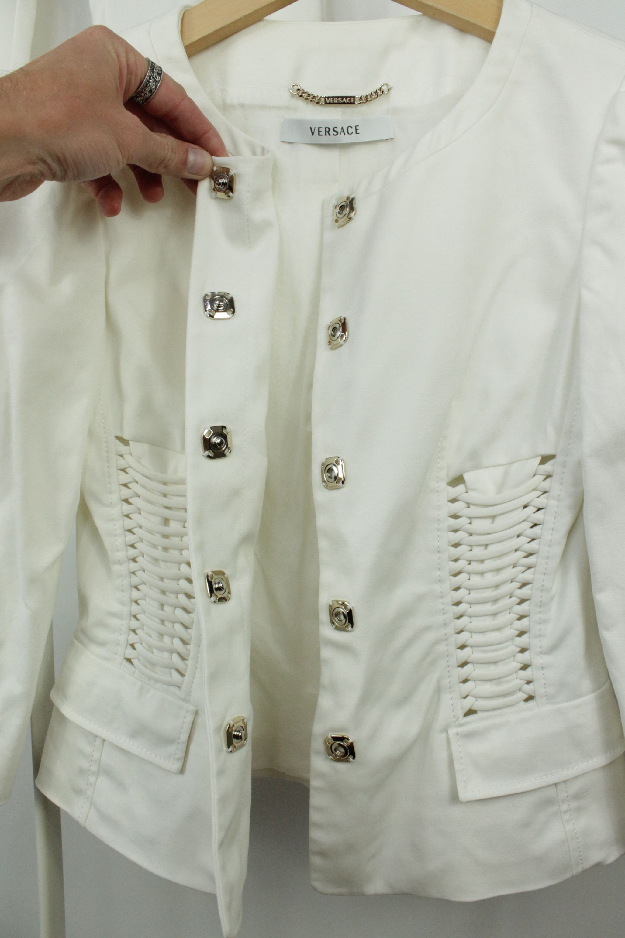 Versace Gianni Versace White Stretch Cotton Tailored Pants Suit Wmns Size XS / US 0-2 / IT 36-38 - 8 Thumbnail