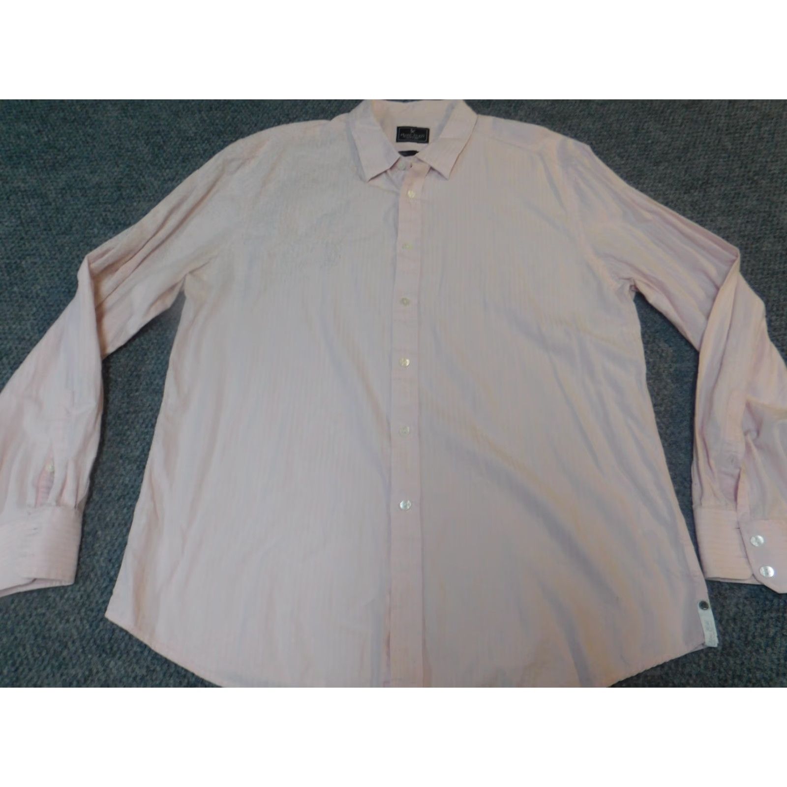 Marcs Marc Ecko Shirt Mens Button-Up XL Pink Casual Knit Cotton Long Sleeve Striped Collared Button-Down Western Size US XL / EU 56 / 4 - 2 Thumbnail