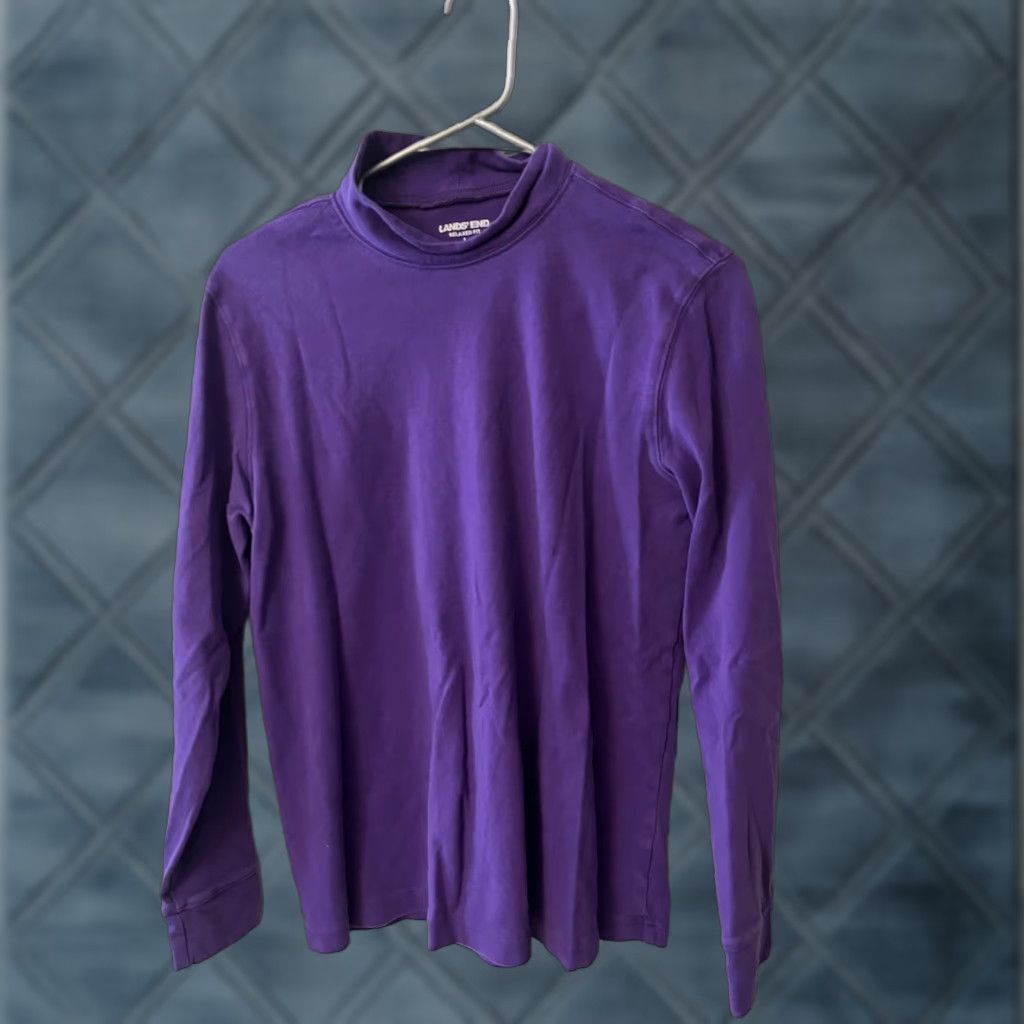 Lands' End Lands' End Shirt Womens Large Purple Mock Neck Long Sleeve Relaxed Fit Pullover Size L / US 10 / IT 46 - 1 Thumbnail
