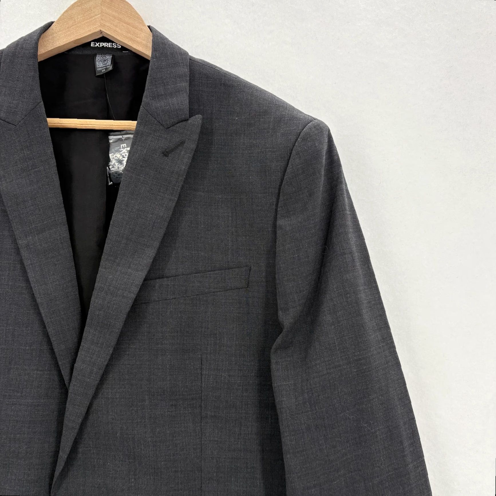 Express Express Slim Fit Two-Button Wool Blend Blazer Mens 42R Gray Jacket Regular Notch Lapel Size 42R - 2 Thumbnail