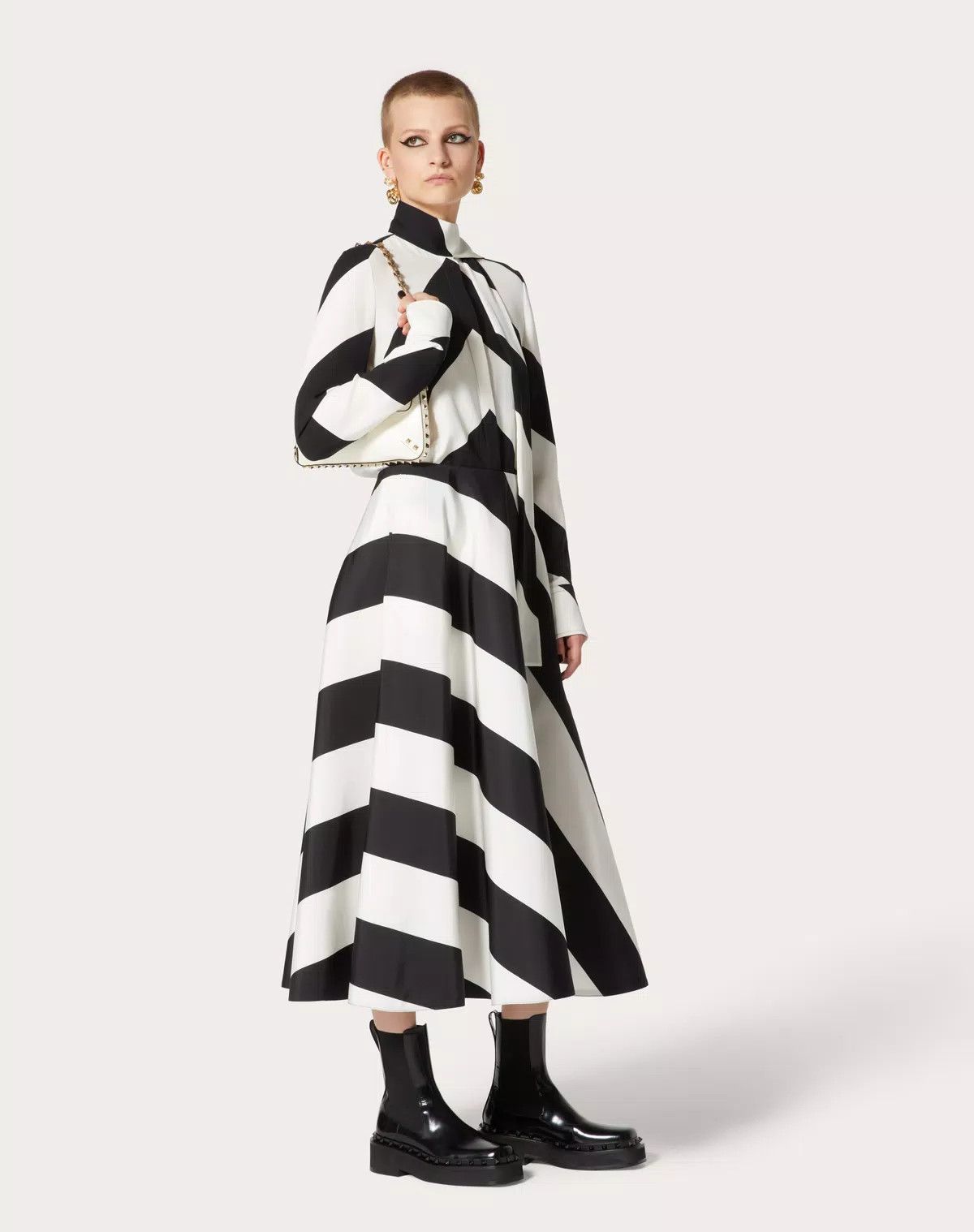 Valentino o1s1wg110625 Strhype Crepe Couture Midi Skirt in Black/White Size 30" / US 8 / IT 44 - 3 Thumbnail