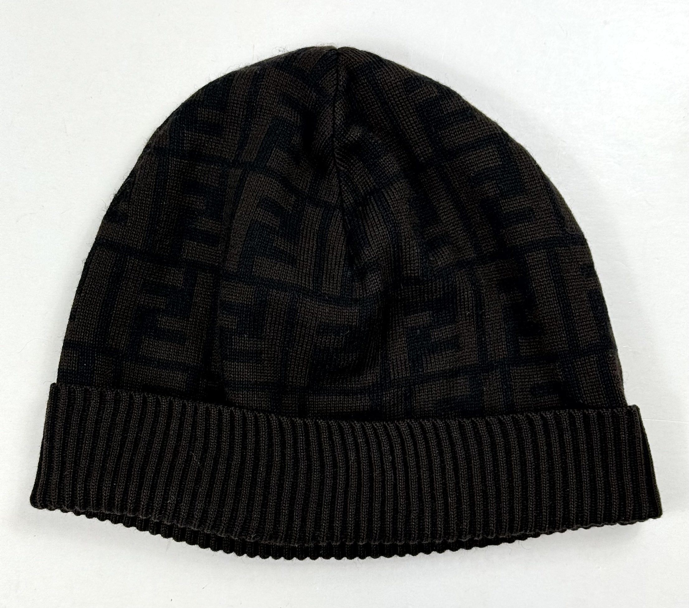 Fendi Black & Brown FF Logo Knit Beanie Fendi Wool FF Logo Beanie Hat One Size Brown main image 4