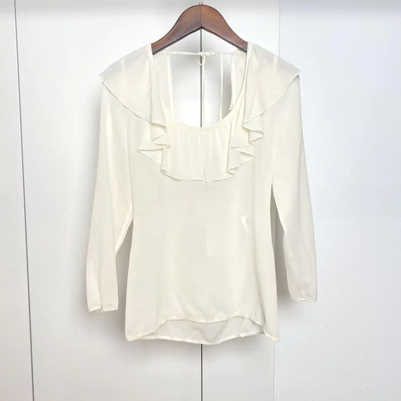 Chanel Chanel Summer Ivory Silk Ruffled Short Sleeve Top 0089 Size S / US 4 / IT 40 - 1 Thumbnail