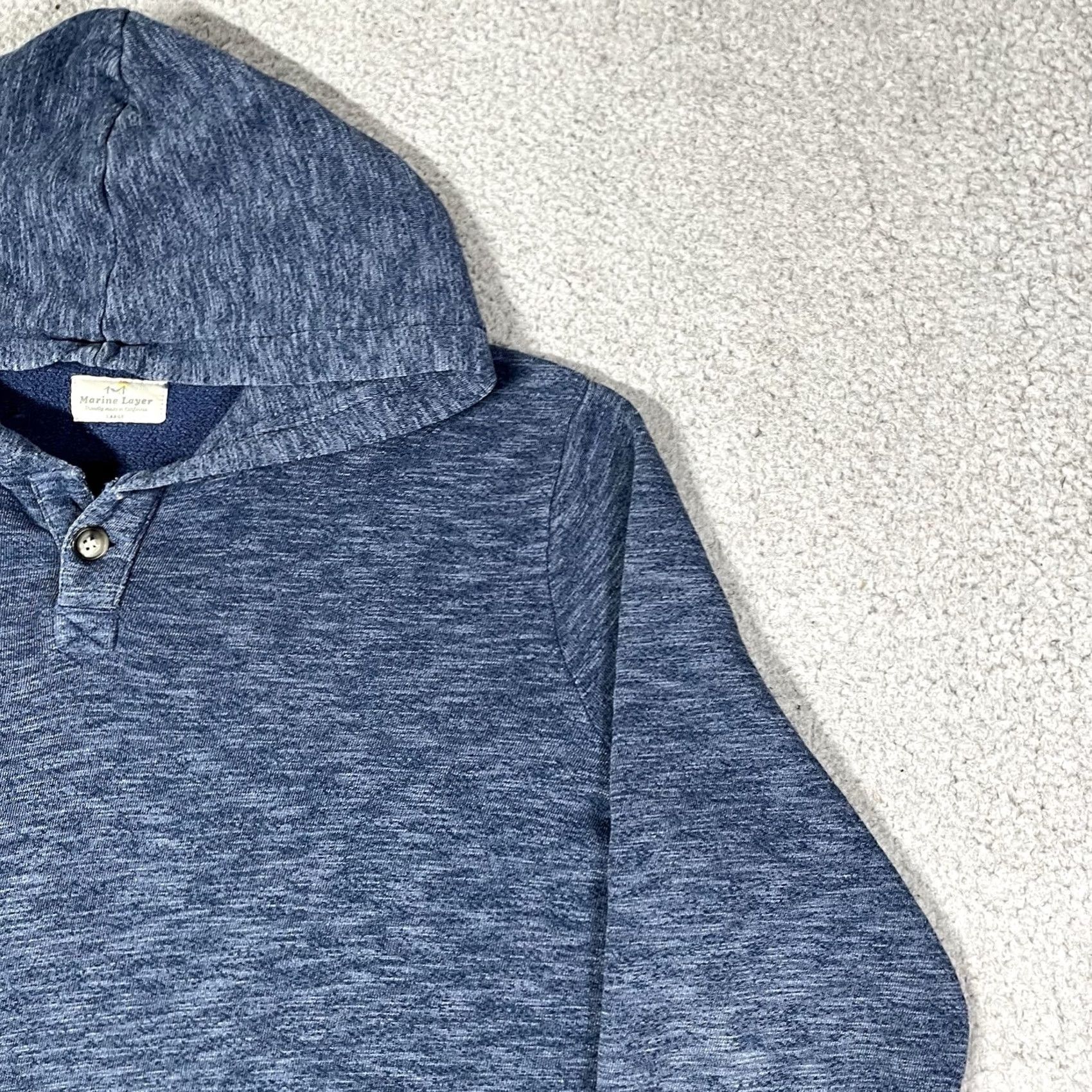 Marine Layer Marine Layer Hoodie Mens L Blue Pullover Beach Surf Sweatshirt Terry Button Hoodie Men L Blue Contact Logo All Seasons Pockets Size US L / EU 52-54 / 3 - 6 Thumbnail