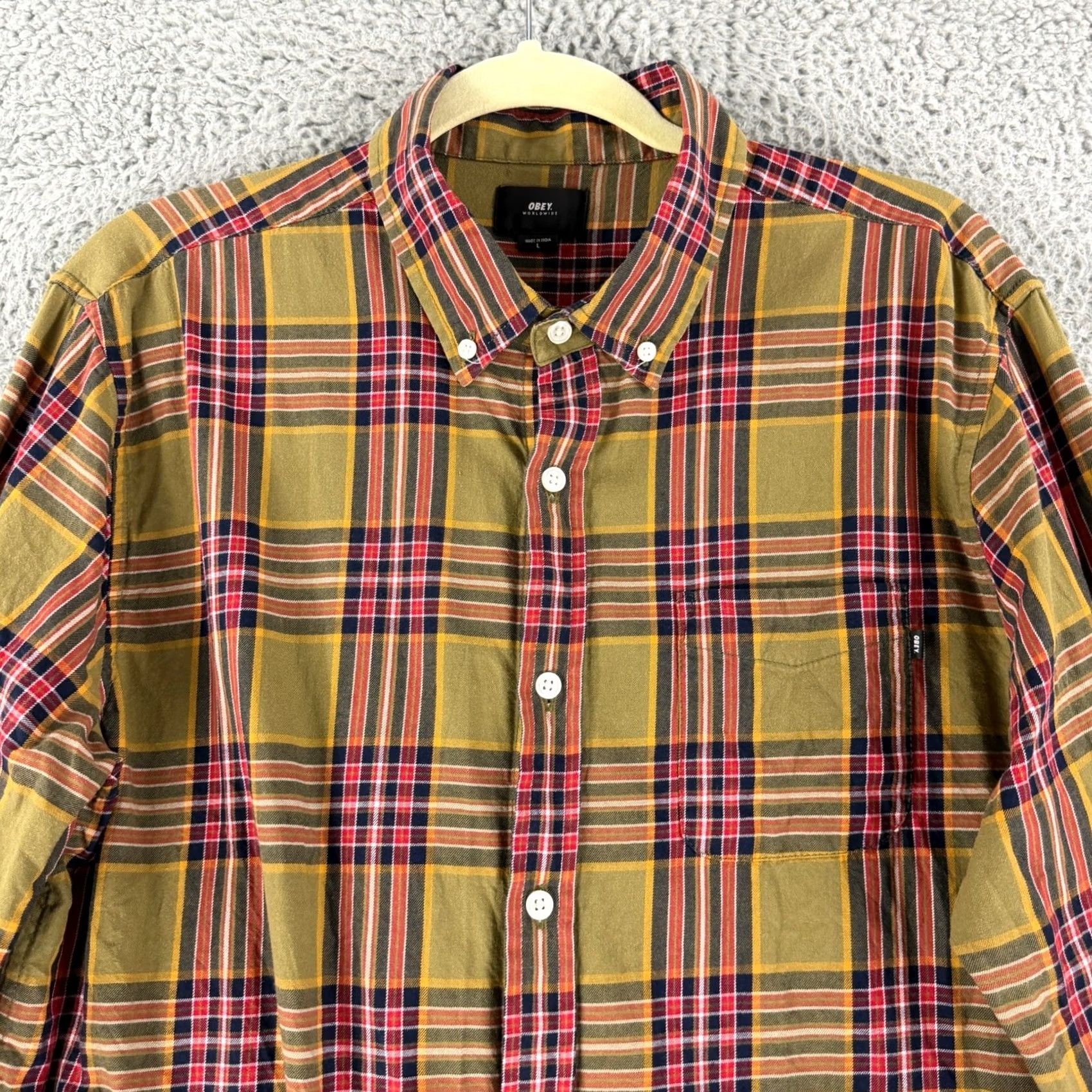 Obey VINTAGE Obey Plaid Button Down Shirt Mens Large Olive Green Red Long Sleeve Streetwear Size US L / EU 52-54 / 3 - 2 Thumbnail