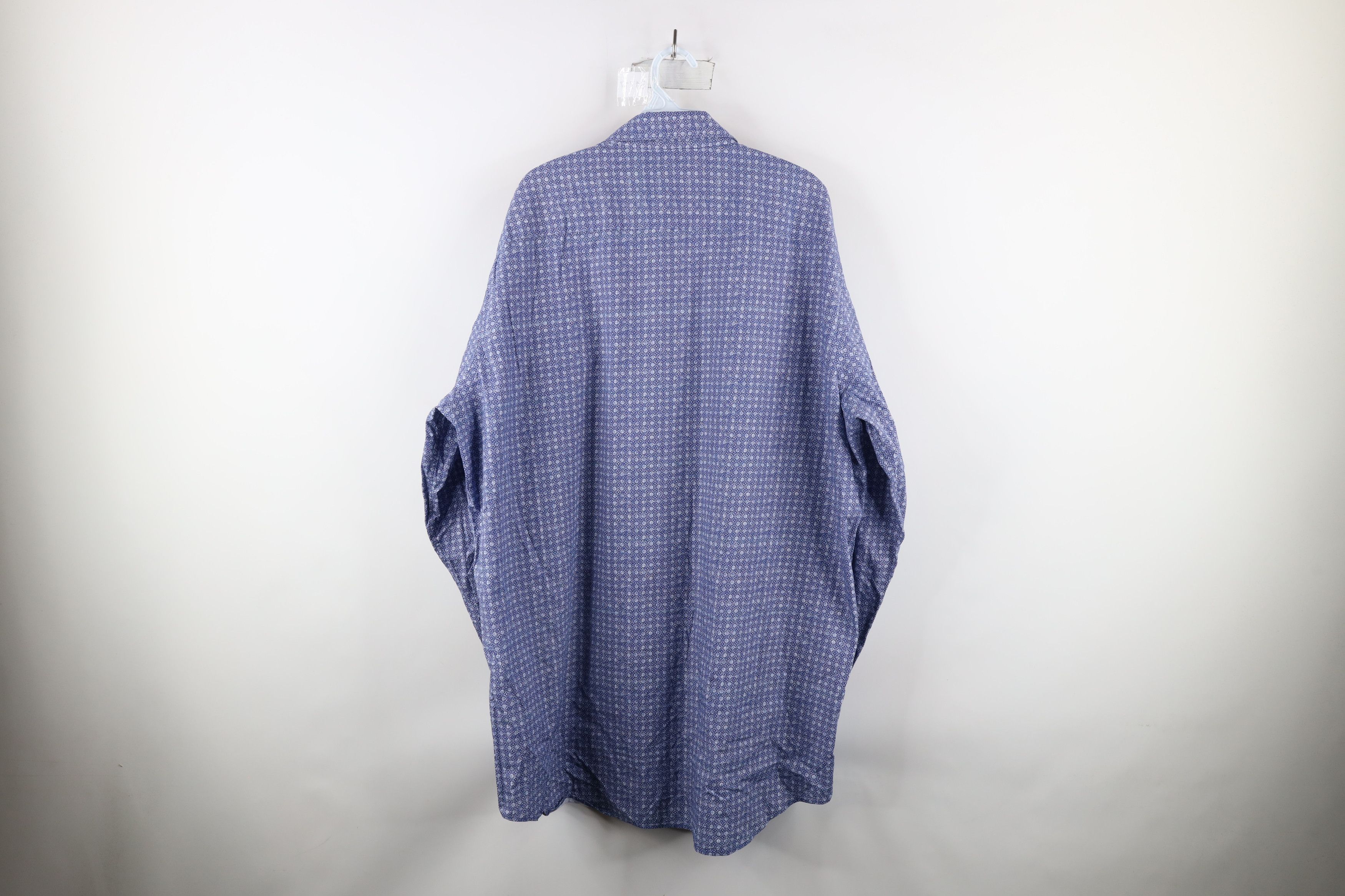Vintage Bugatchi Uomo Geometric Collared Button Shirt Blue Cotton Size US XXL / EU 58 / 5 - 9 Thumbnail
