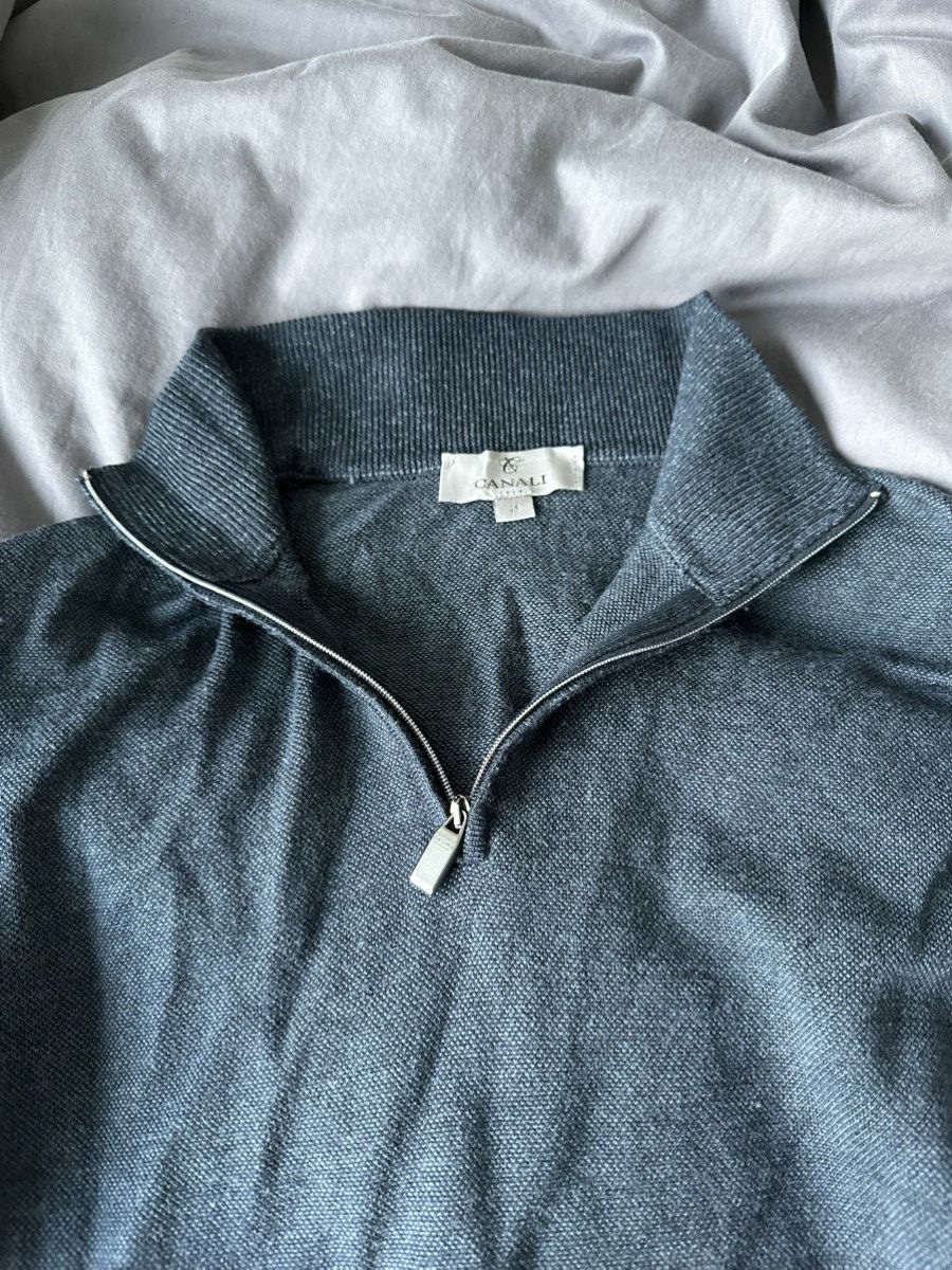 Canali Slim-Fit Wool Half-Zip Sweater Size IT48 Storm Blue Size US M / EU 48-50 / 2 - 1 Thumbnail