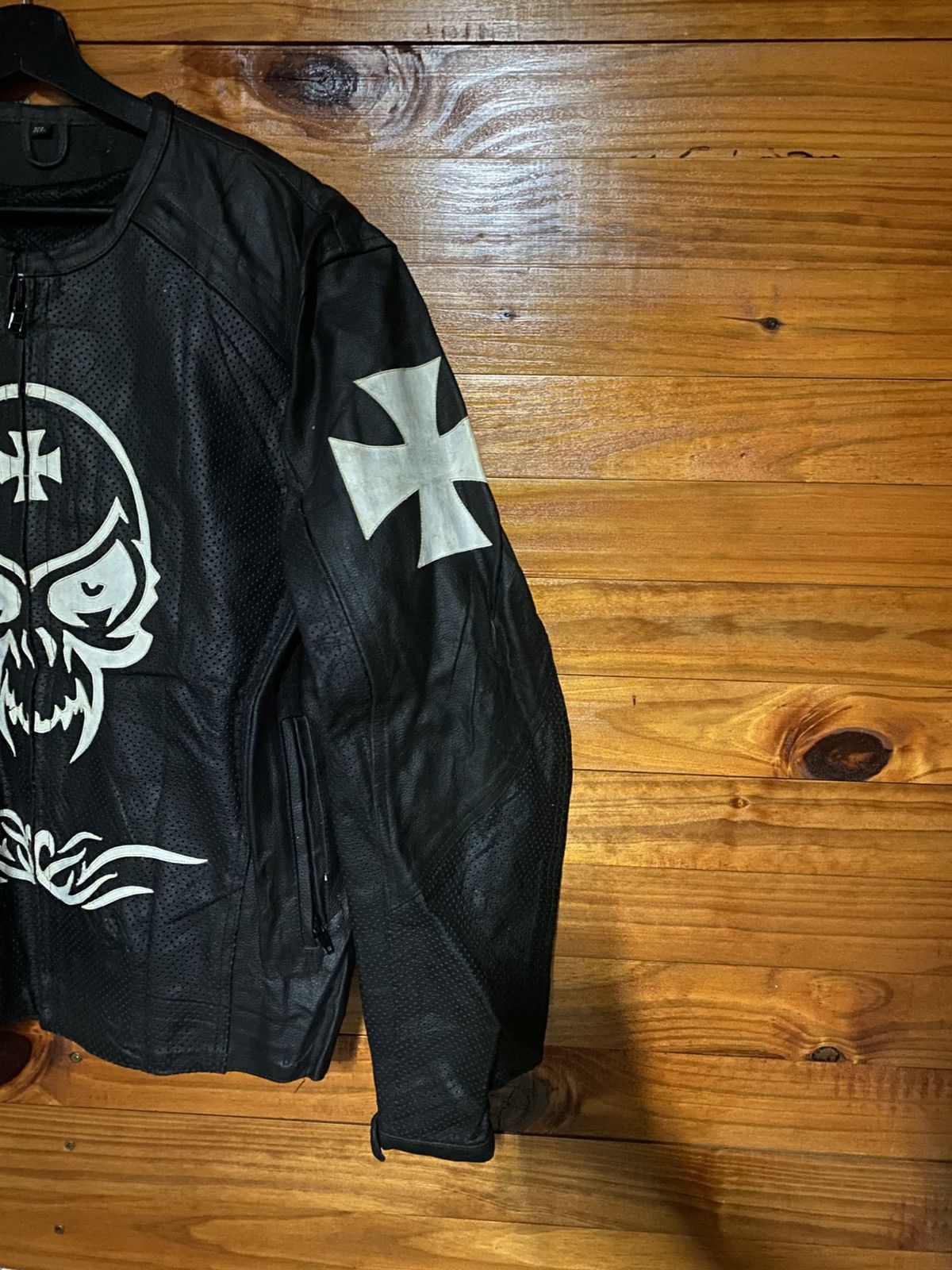 Japanese Brand SRAI Moto Black Leather Skull Jacket – Gothic Cross Tribal Size US L / EU 52-54 / 3 - 7 Thumbnail