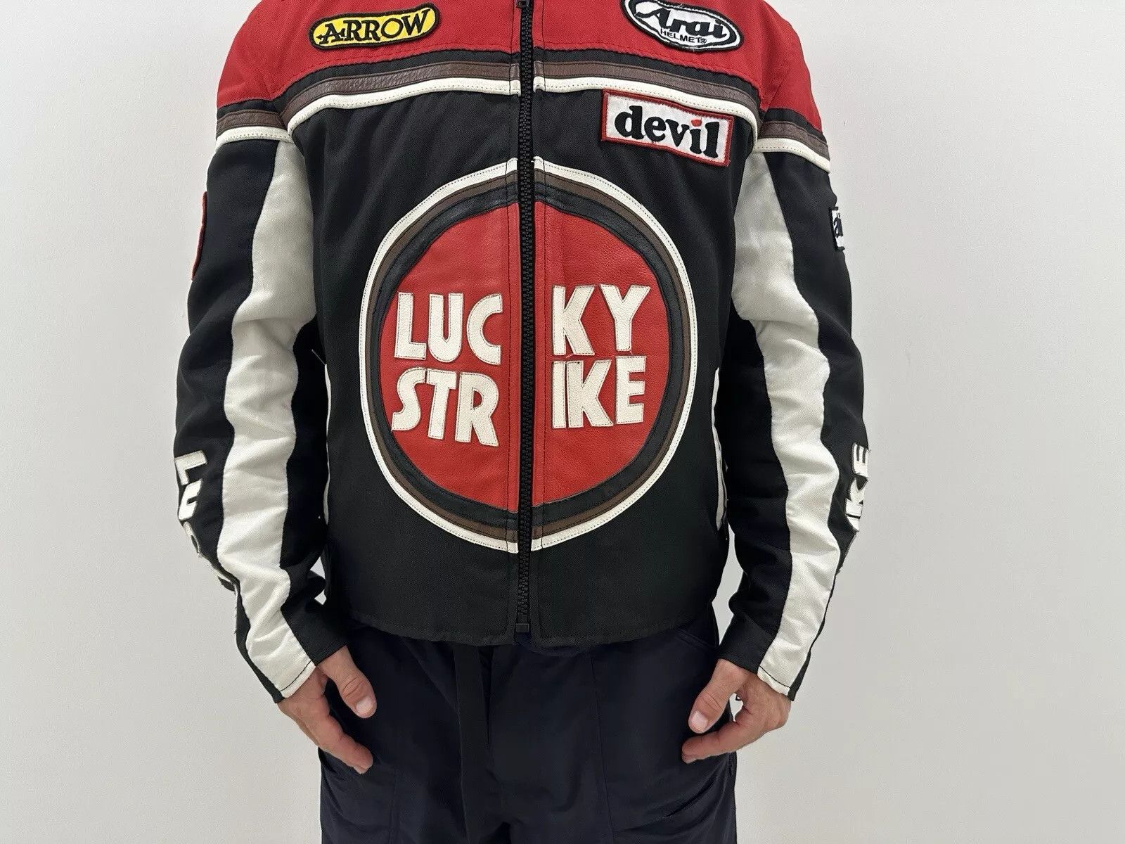 Vintage Vintage 2000s Y2K Lucky Strike Racing Moto Leather Jacket Size US L / EU 52-54 / 3 - 6 Thumbnail