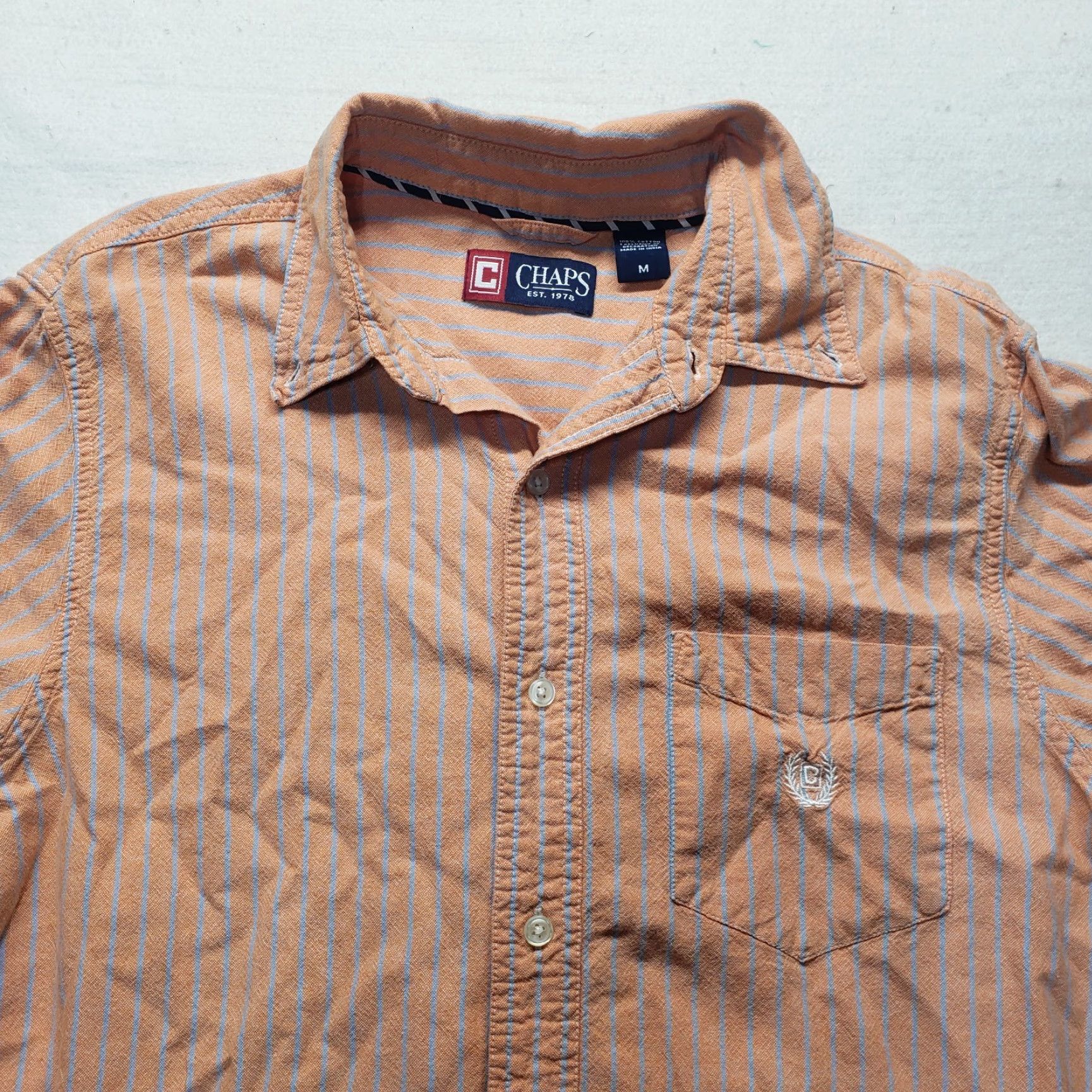 Chaps Chaps Shirt Button-Up Long Sleeve Orange Stripe Casual XL Men's Easy Care Button-Down Collar 46 in Chest Regular Fit Size US XL / EU 56 / 4 - 2 Thumbnail
