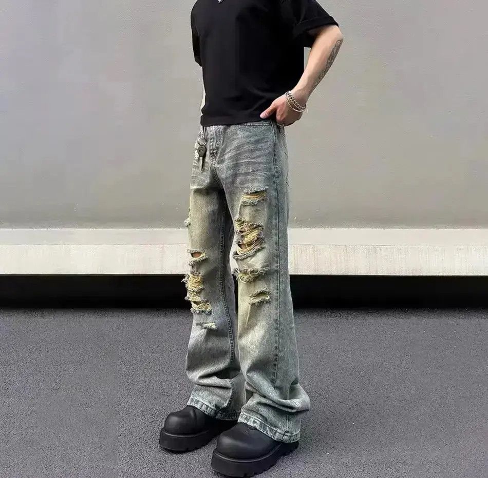 Japanese Brand Washed Ripped street hip-hop baggy hole jeans Size US 34 / EU 50 - 1 Thumbnail