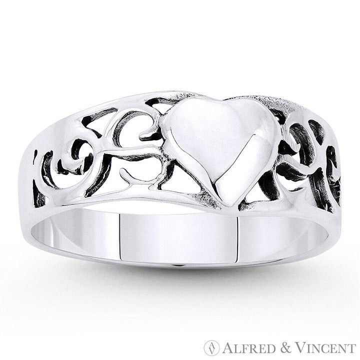 Other Heart Charm & Filigree Curved Band in .925 Sterling Silver Size ONE SIZE - 1 Preview