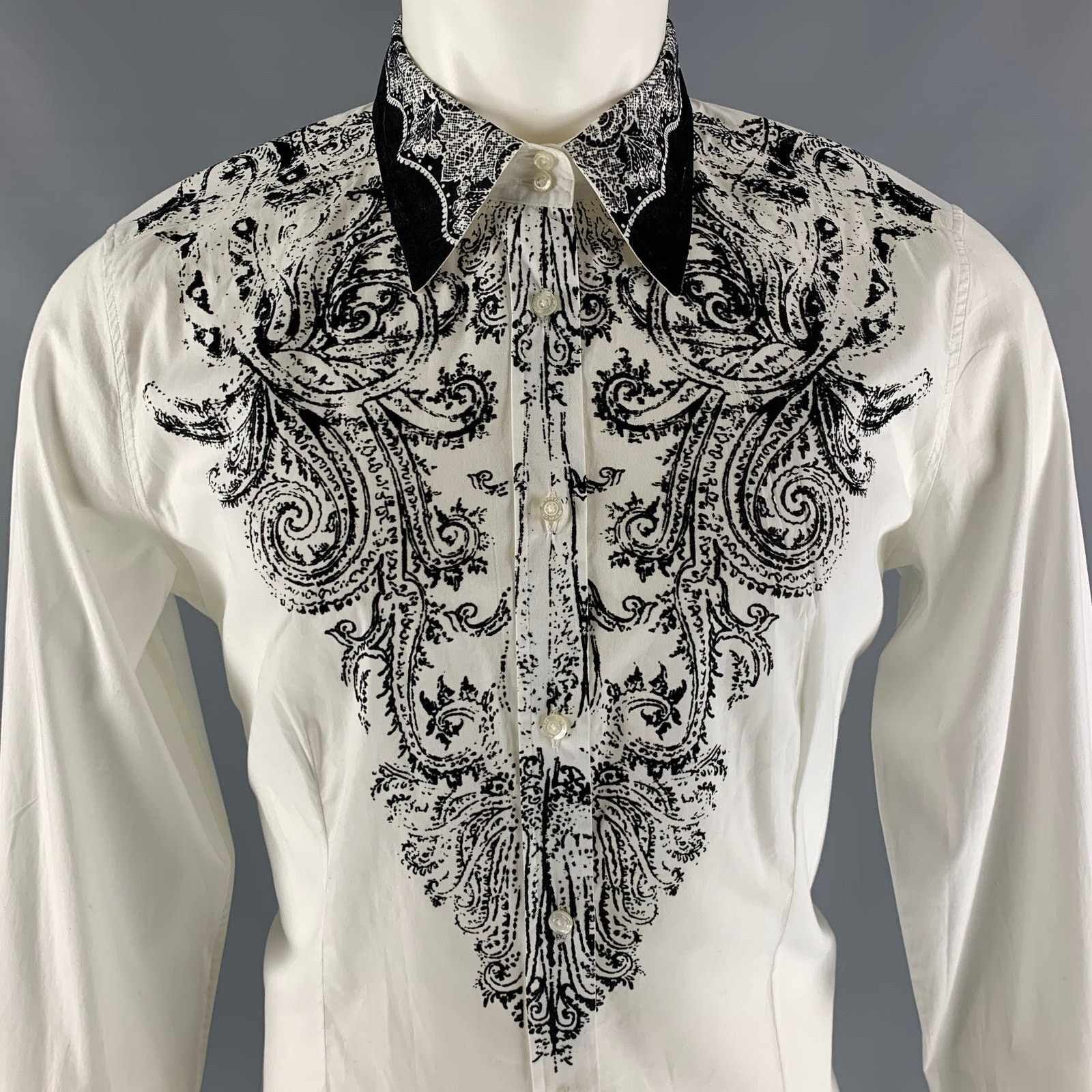 Etro ETRO Size 14 White Black Cotton & Elastane Print Shirt Size XL / US 12-14 / IT 48-50 - 2 Thumbnail