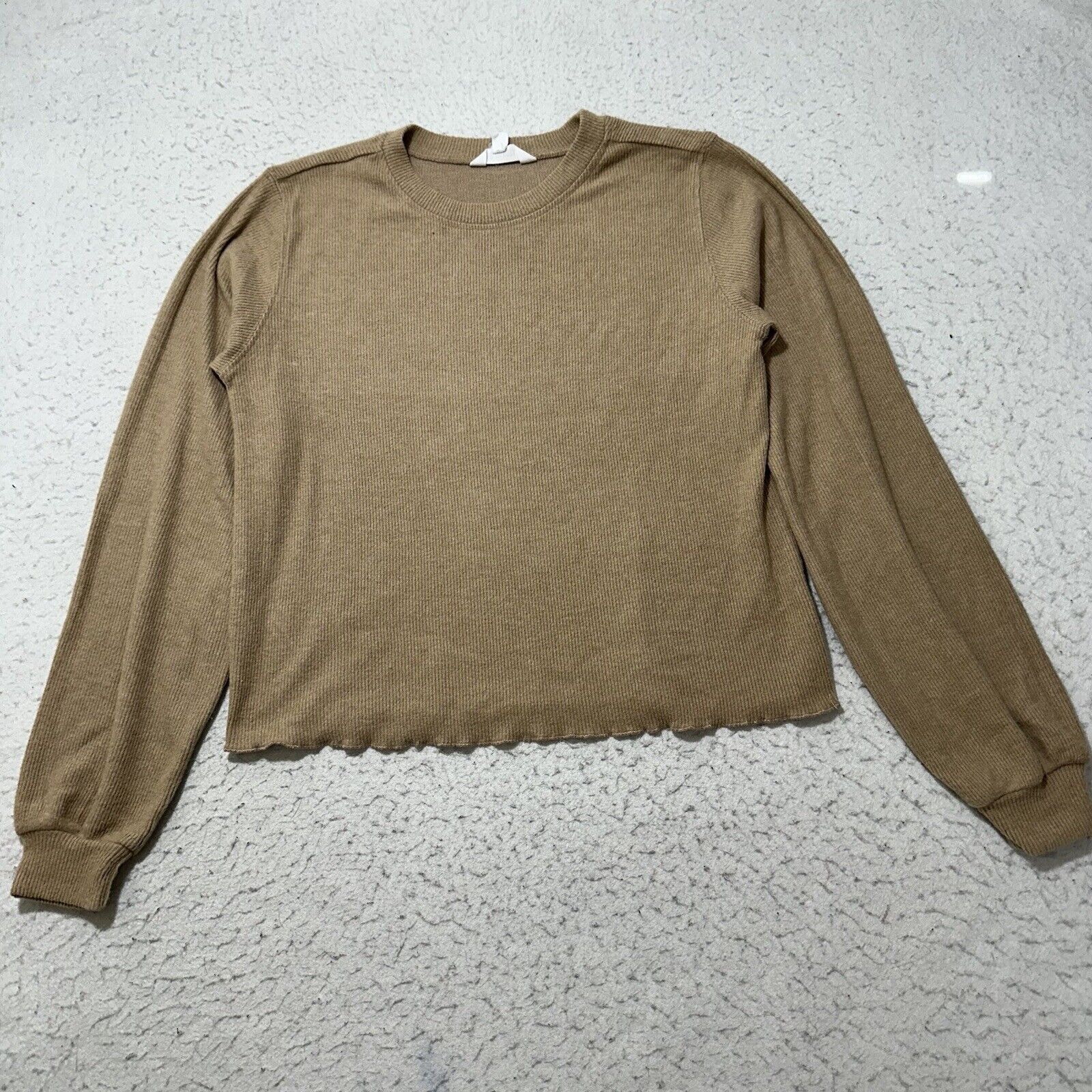 BB Dakota BB Dakota Small Crewneck Tan Brown Lettuce Hem Long Sleeve Size S / US 4 / IT 40 - 1 Thumbnail