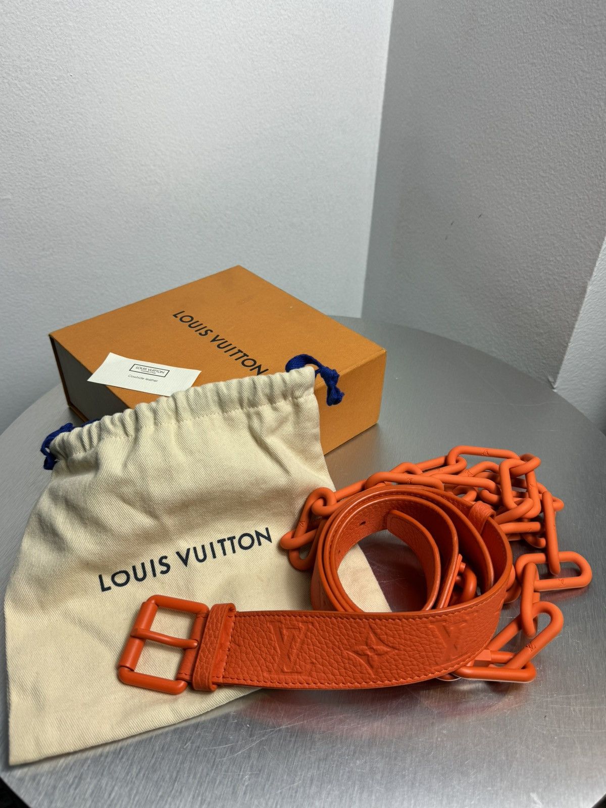 Louis Vuitton Louis Vuitton Virgil Abloh Orange Monogram Chain Belt - New Size 32 - 2 Thumbnail
