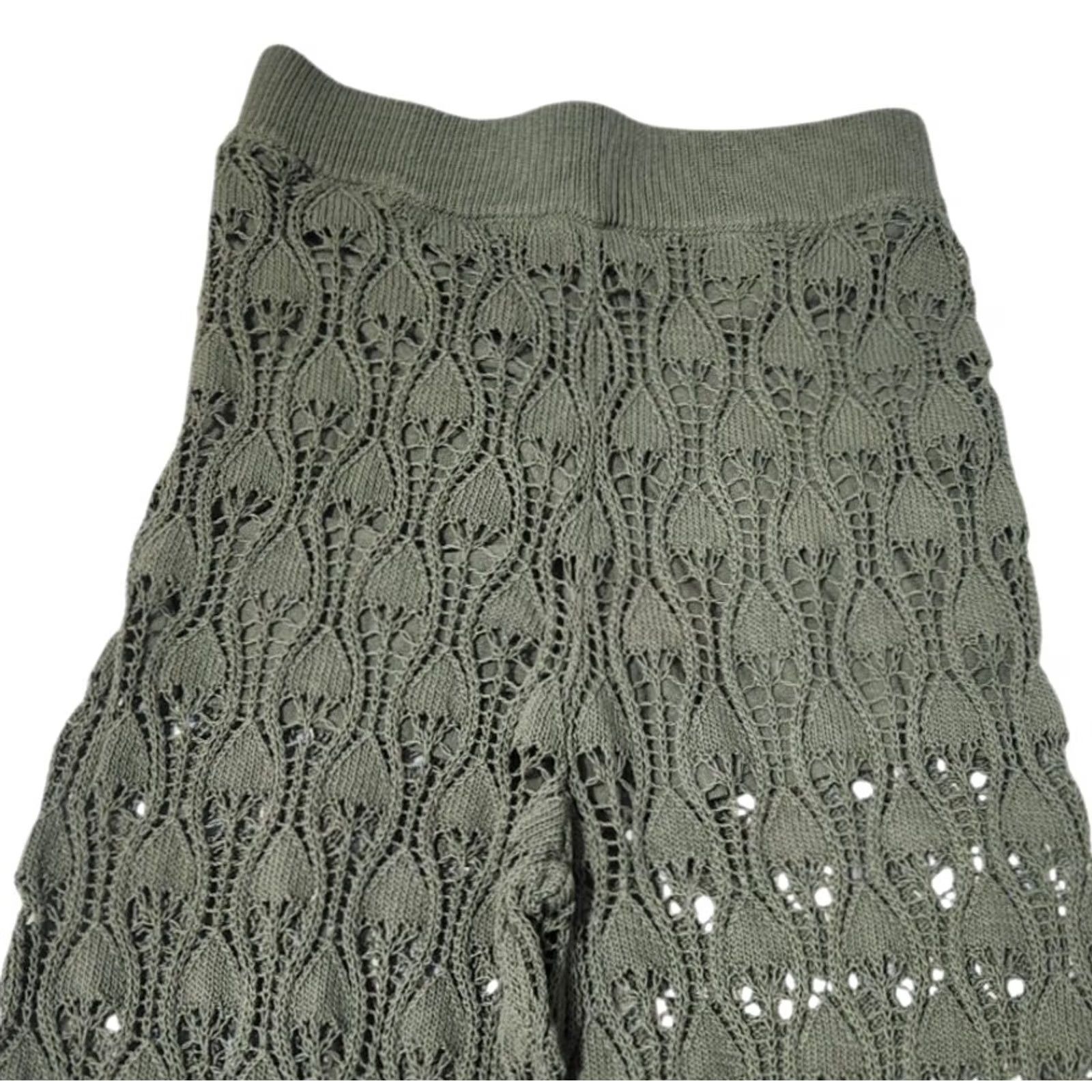 Topshop Topshop ASOS Womens S Knitted Open Stitch Trouser Pants Pull On Green Cotton Pants Knit Size 28" / US 6 / IT 42 - 3 Thumbnail