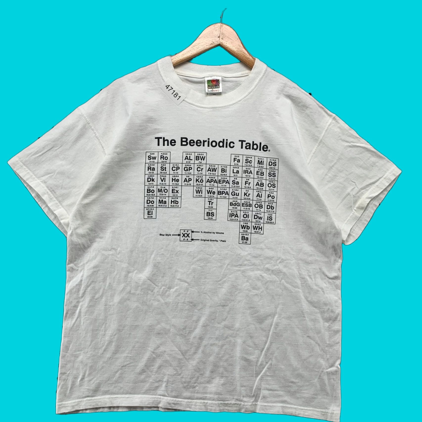 Fruit Of The Loom VINTAGE Fruit of the Loom Funny Beer Periodic Table T Shirt Mens XL White Beeriodic Short Sleeve Mens Size US XL / EU 56 / 4 - 1 Thumbnail