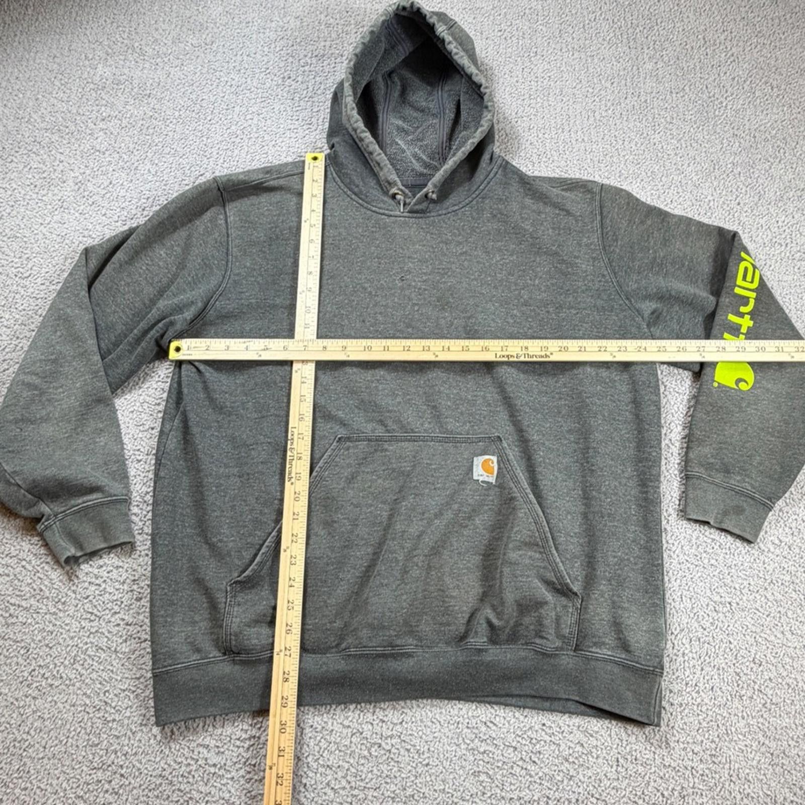 Carhartt Carhartt Mens Original Fit Hoodie Gray Neon Sleeve Logo XL Size US XL / EU 56 / 4 - 3 Thumbnail