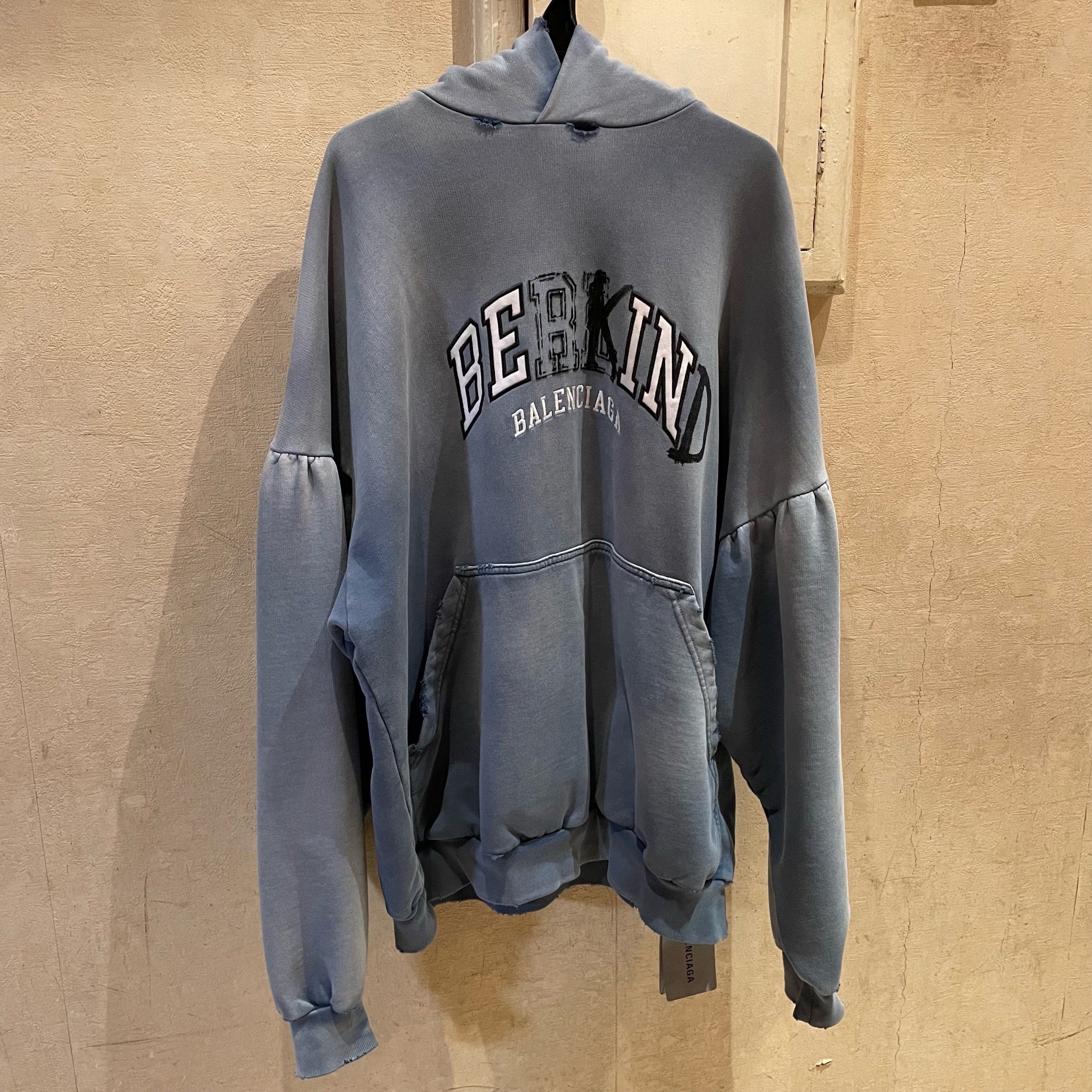 image of Balenciaga Be Kind Blue Hoodie, Men's (Size Small)