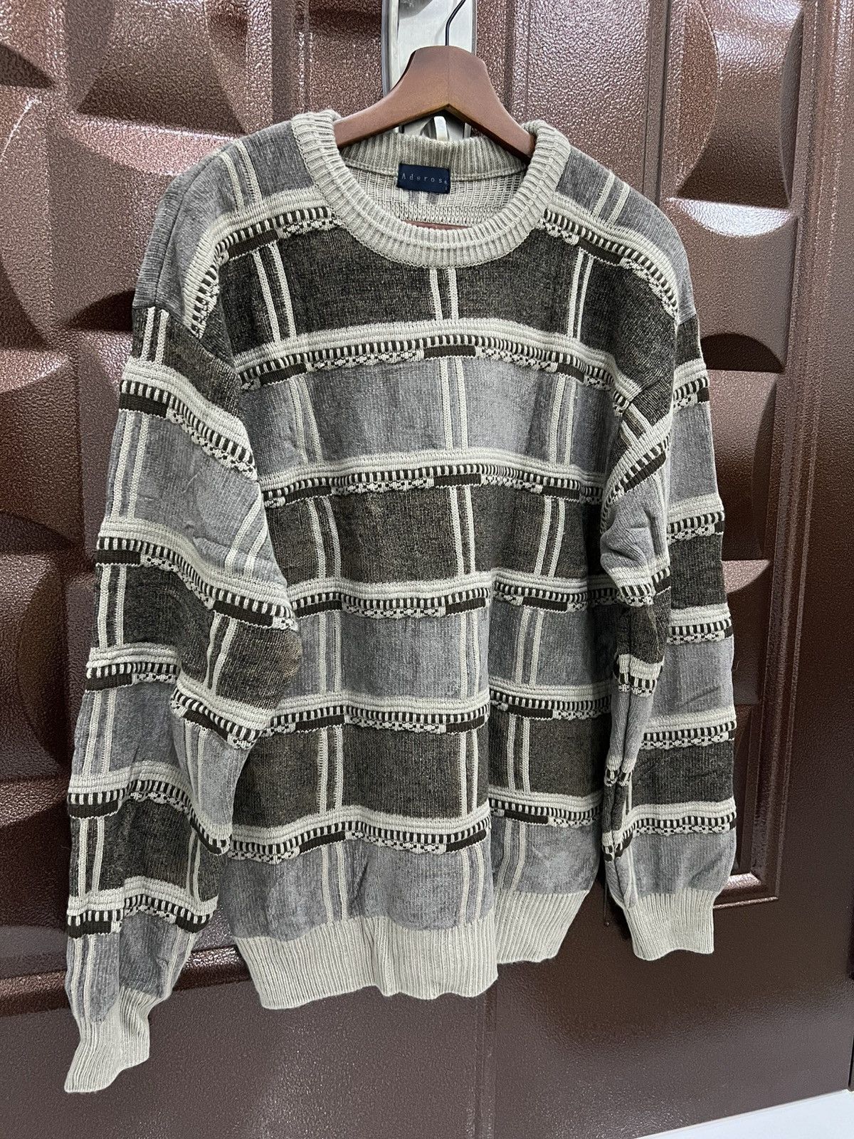 Japanese Brand ADEROS Textured Checkered Knit Sweater Retro Pullover Size US M / EU 48-50 / 2 - 3 Thumbnail