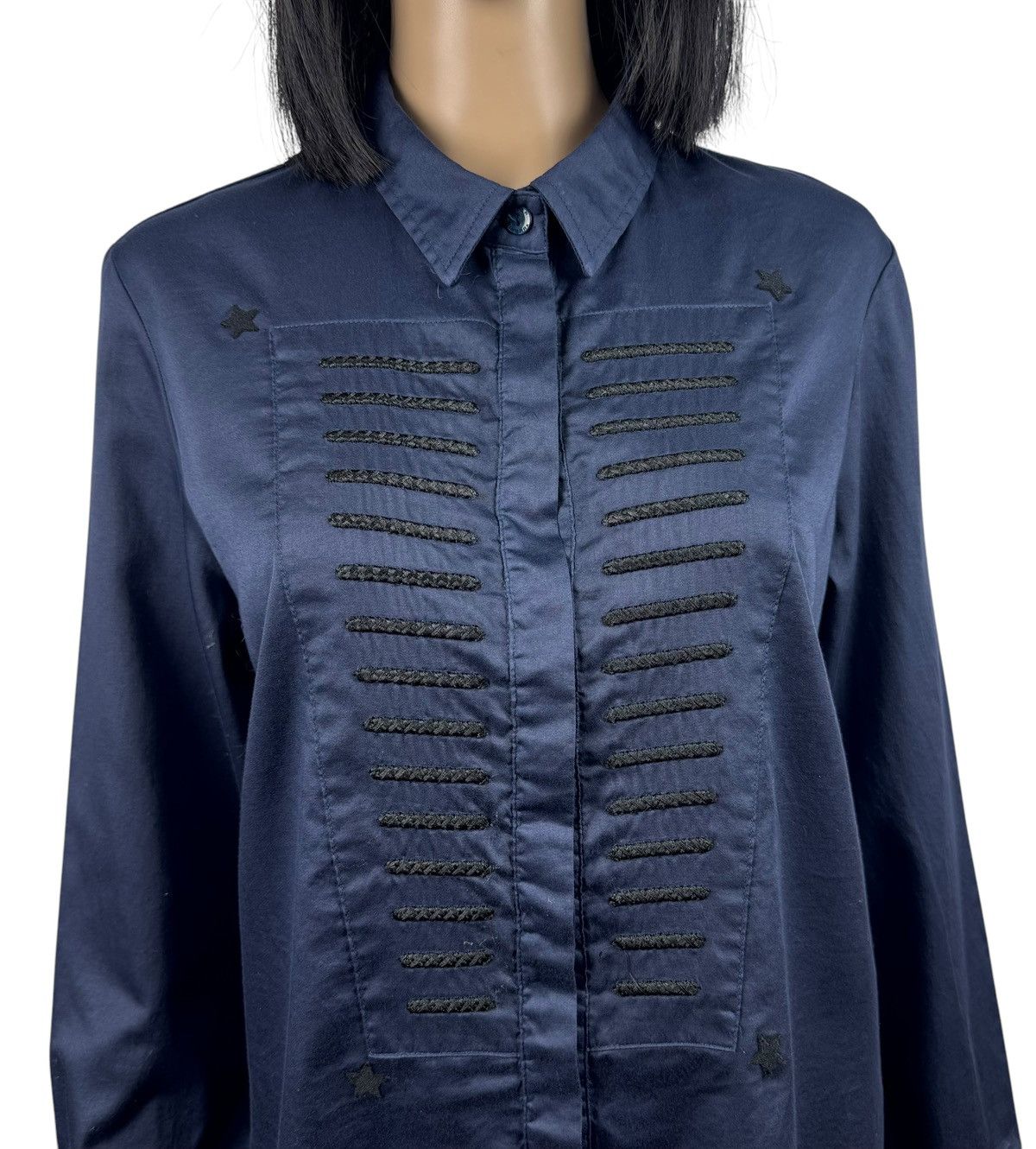 Designer Javier Simorra Shirt Blouse Cotton Button Up Embroidered Size L / US 10 / IT 46 - 3 Thumbnail