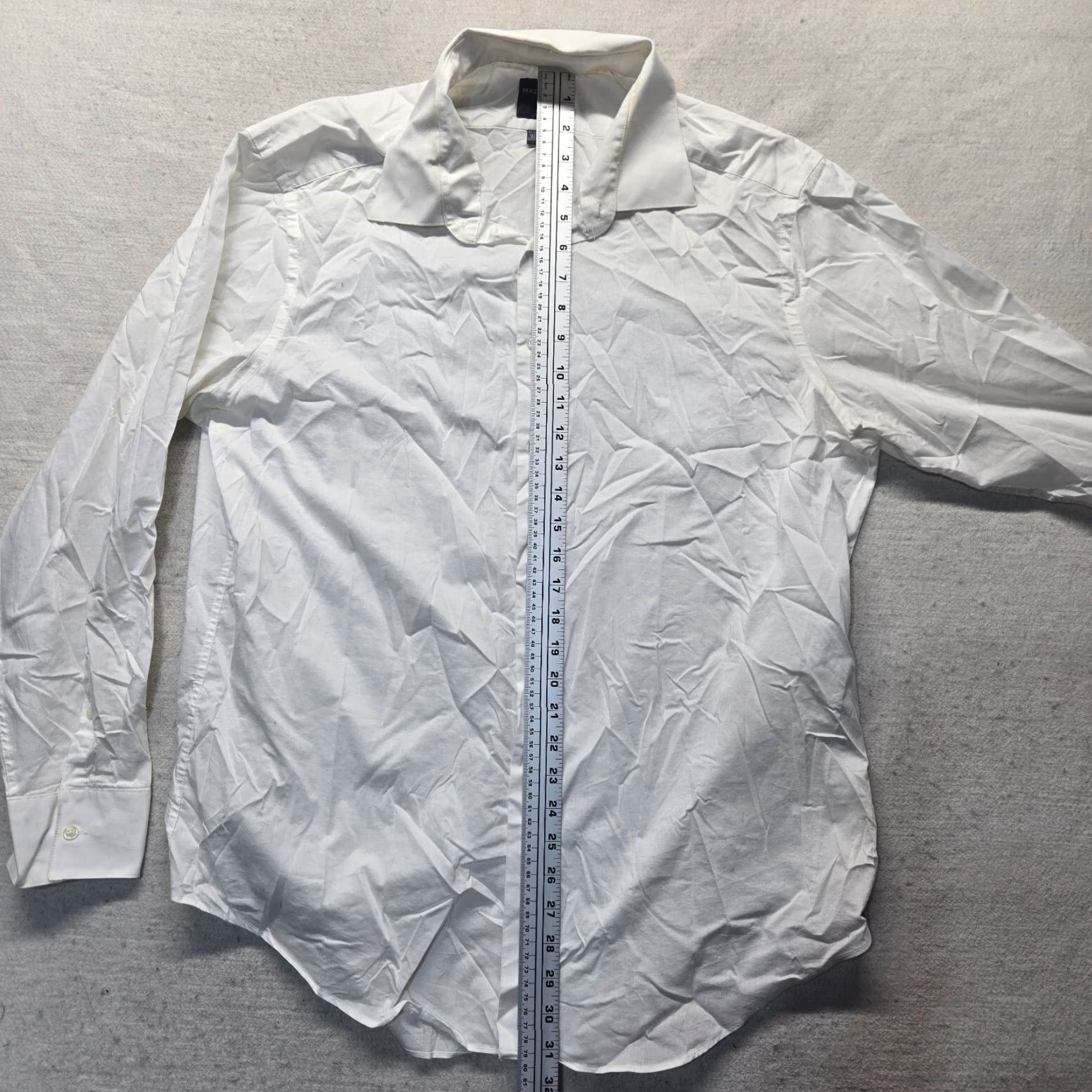 Madison Madison Shirt Dress Shirt Long Sleeve White Solid Men XL 17-17.5 34/35 Slim Fit Barrel Cuff Modern Vintage: No (but can't add N/A). Size 46R - 5 Thumbnail